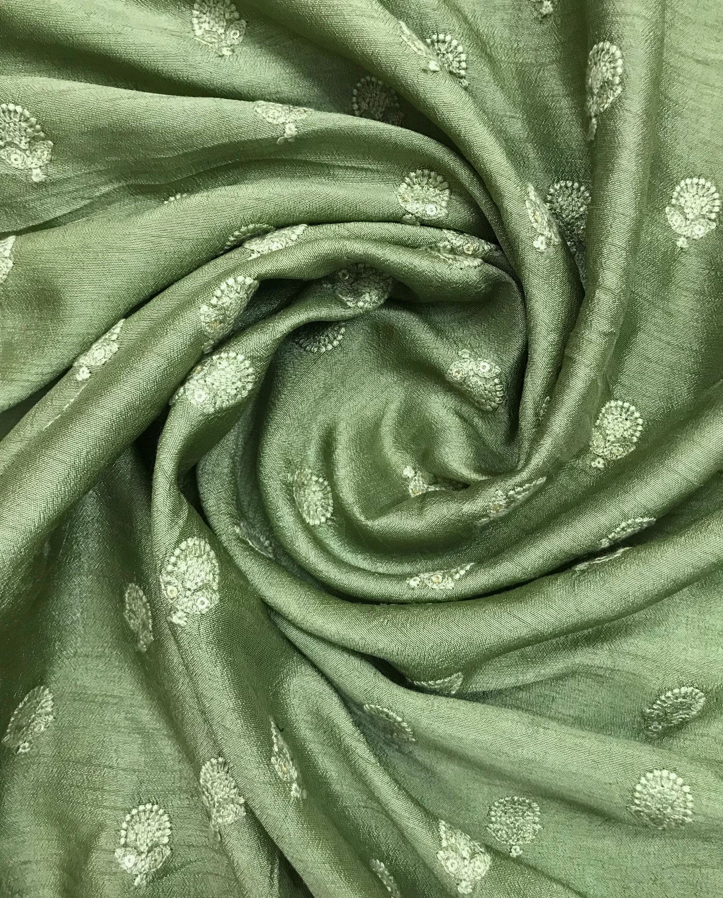 Indian Embroidered Viscose Silk Fabric in Green and Gold Color,  Multiple lengths will come in the continuous piece - NF556