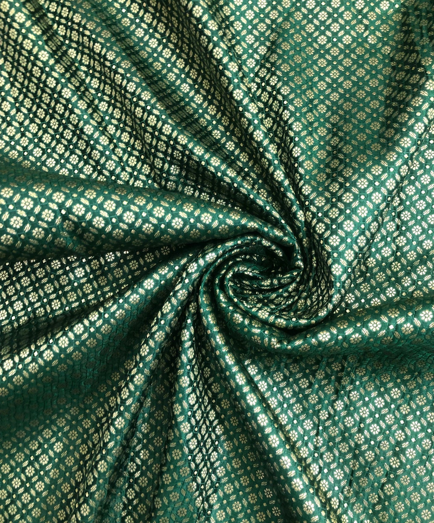 Indian Banarasi Brocade fabric in Green and Gold color, Multiple lengths will come in the continuous piece - NF569