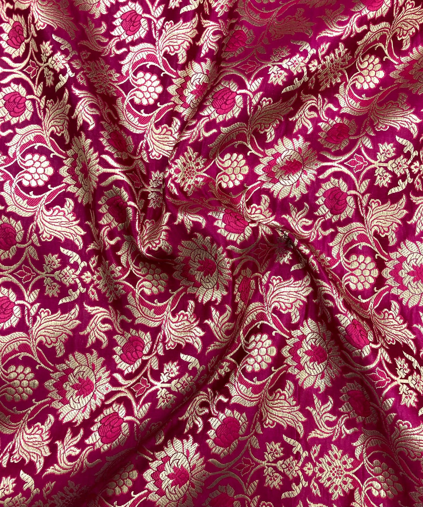 Indian Banarasi Brocade Fabric in Pink and Gold color, Multiple lengths will come in the continuous piece - NF365