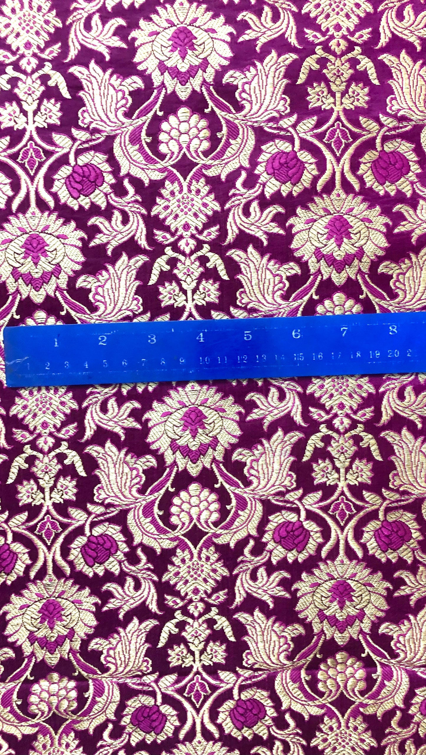 Indian Banarasi Brocade Fabric in Purple and Gold color, Multiple lengths will come in the continuous piece - NF605