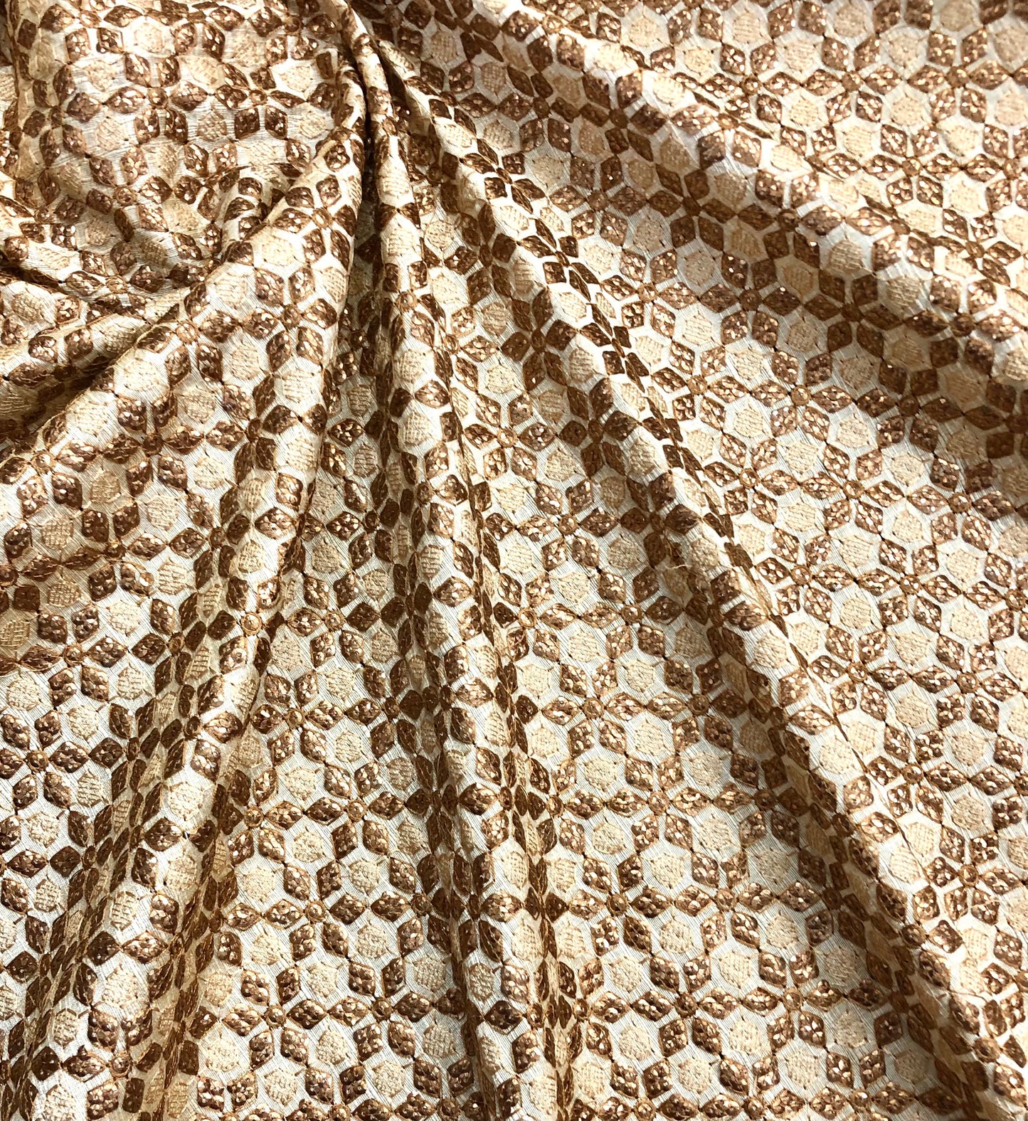 Indian Embroidered Fabric in Beige color, Multiple lengths will come in the continuous piece - NF820