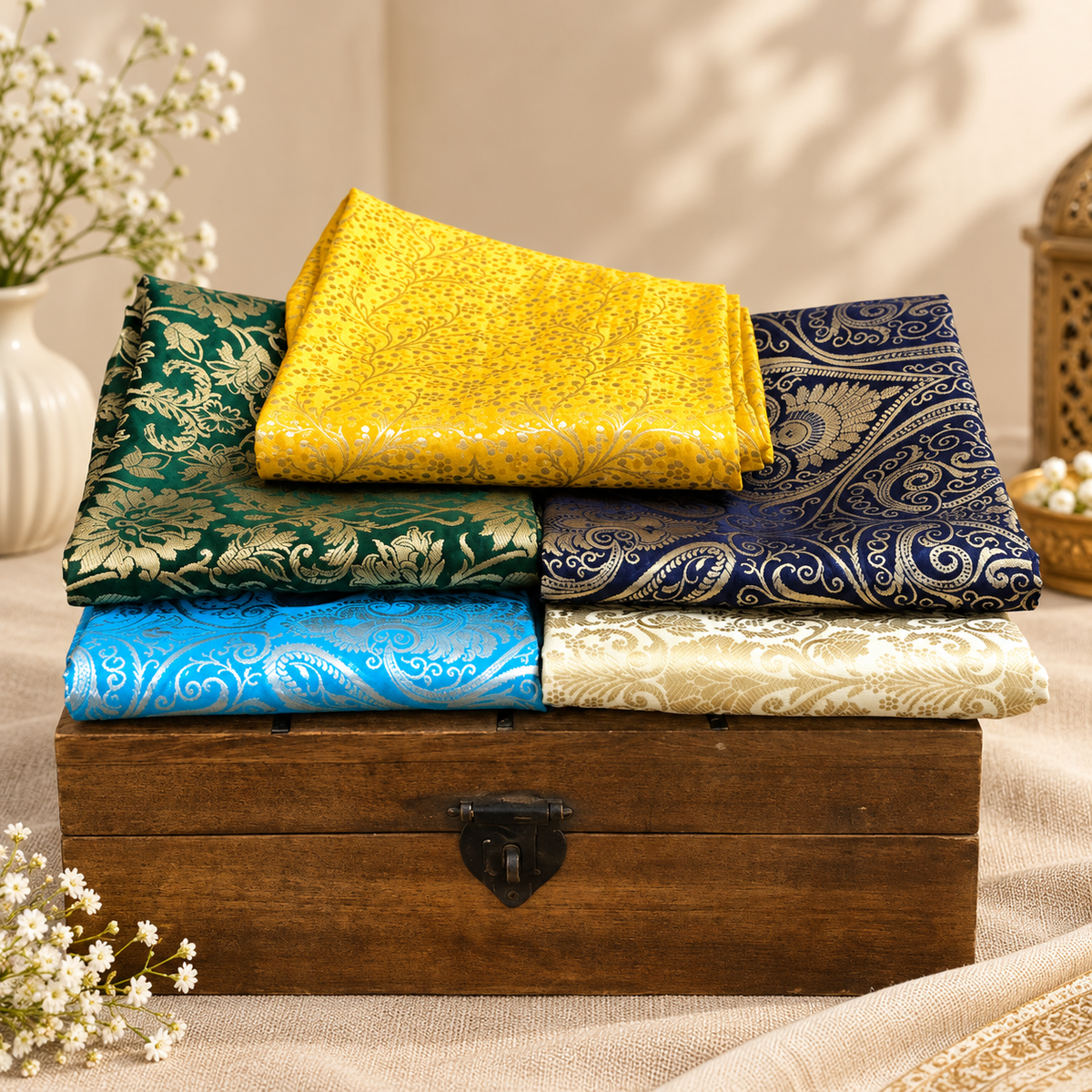 5 pcs Bundle Brocade Fabrics, assorted brocade fabric bundle, Banarasi fabric - NF010