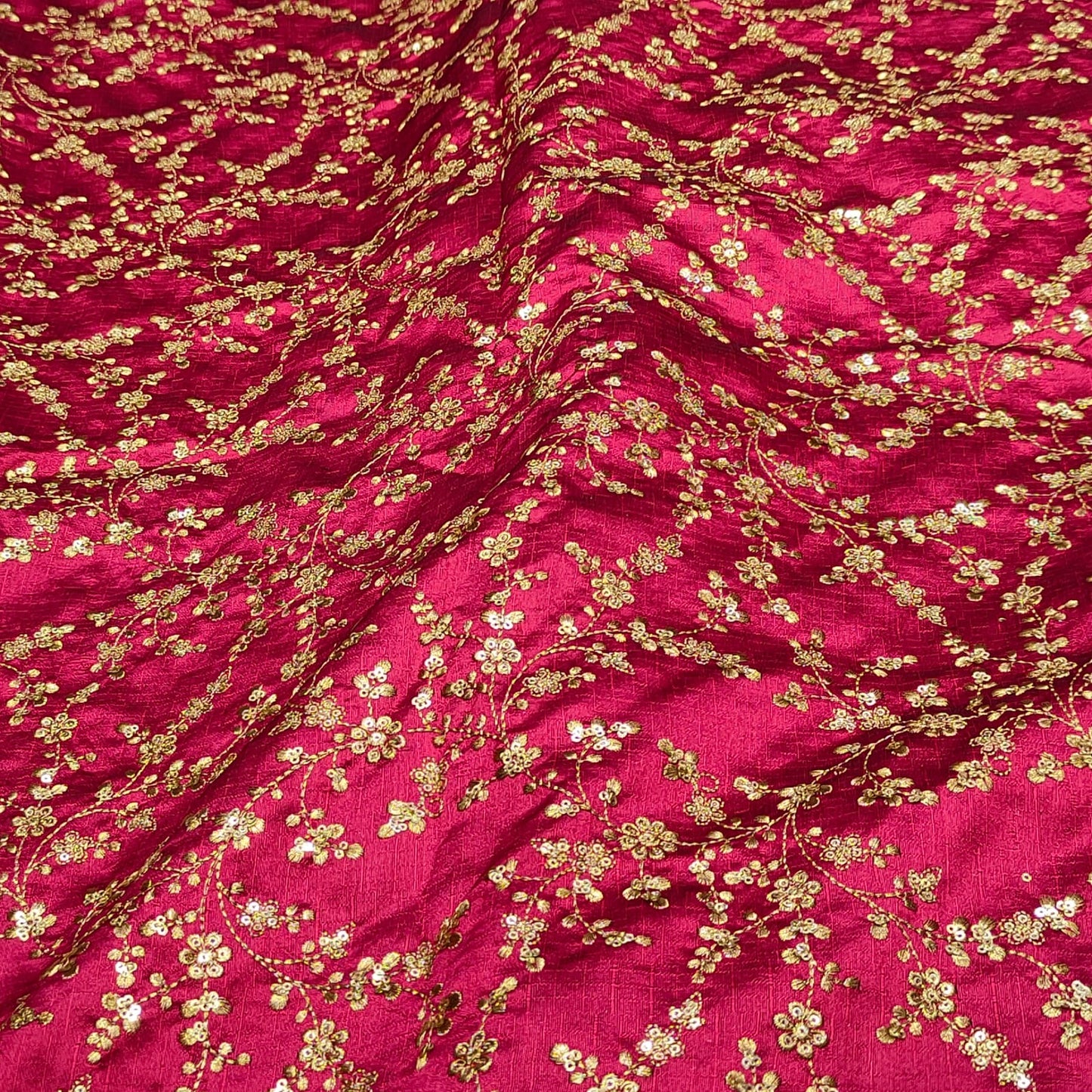 Indian Embroidered Fabric in Pink and Gold Color, Multiple lengths will come in the continuous piece - NF474