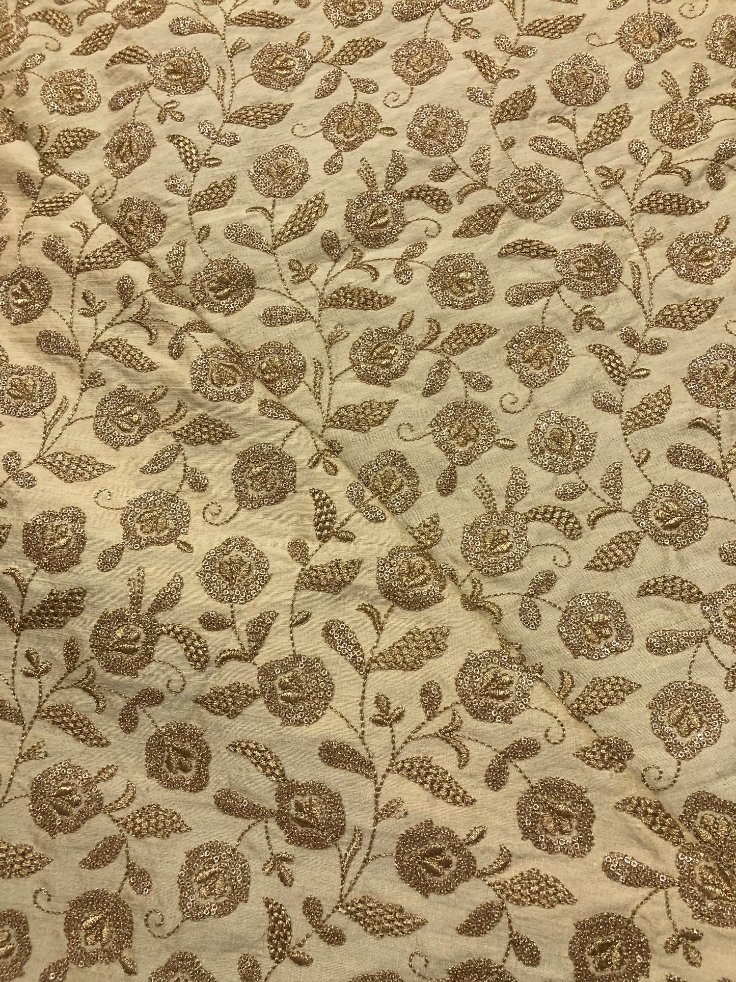 Indian Embroidered Viscose Silk Fabric in Beige color, Multiple lengths will come in the continuous piece - NF843