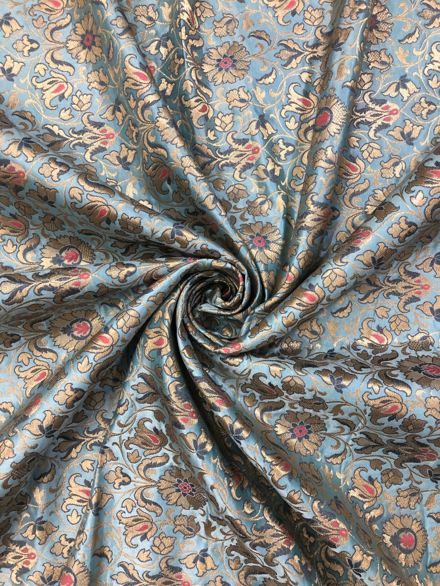 Indian Banarasi Brocade fabric in Slate Blue and gold color, Multiple lengths will come in the continuous piece - NF776