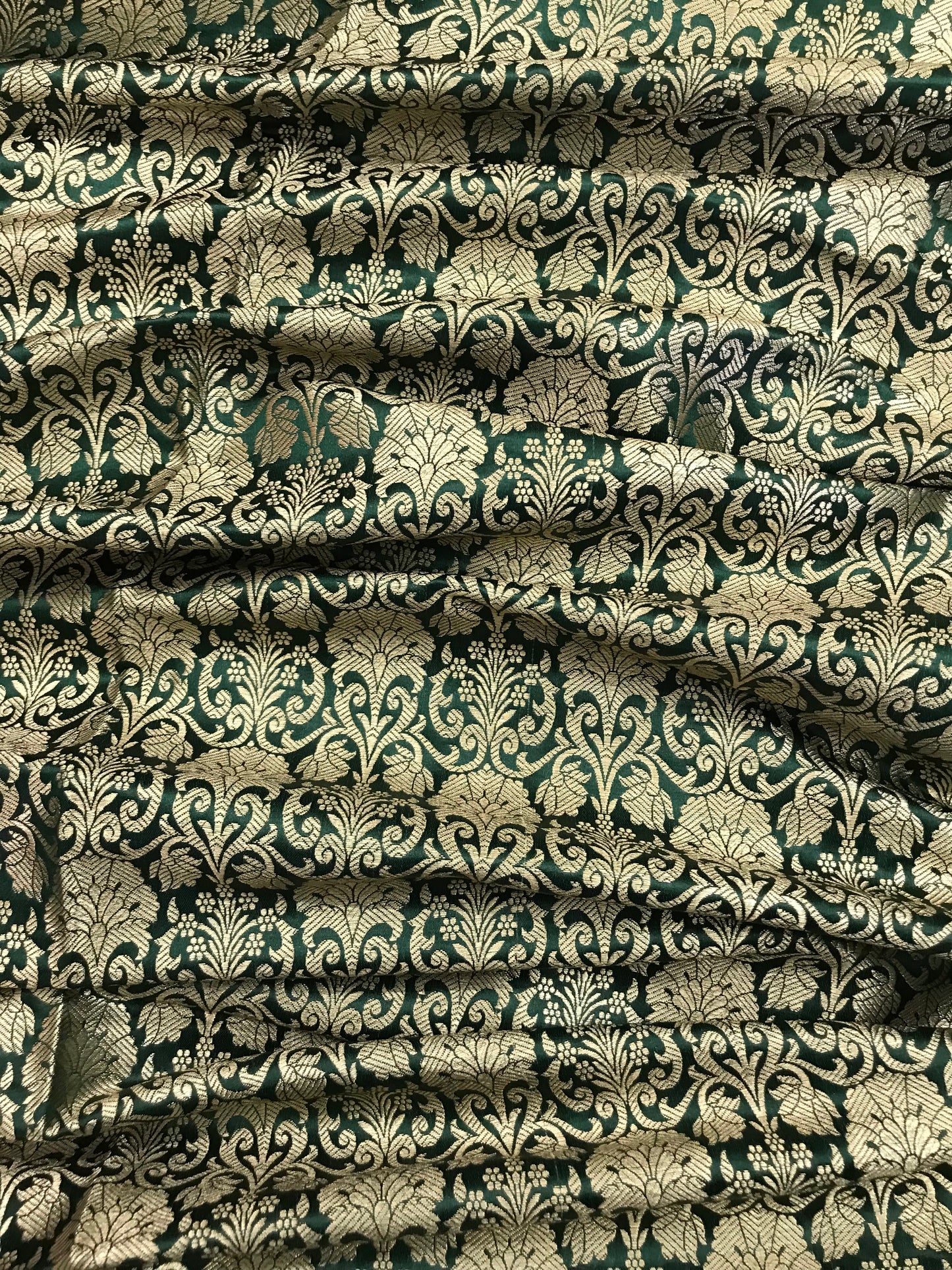 Indian Banarasi Brocade Fabric in Green and Gold color, Multiple lengths will come in the continuous Piece - NF433