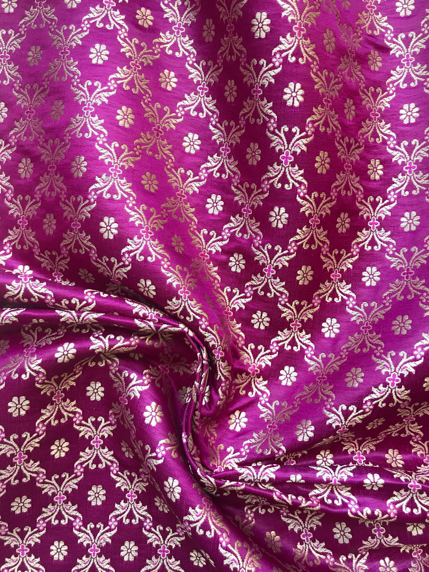 Indian Banarasi Brocade fabric in Purple and Gold color, Multiple lengths will come in the continuous piece - NF210