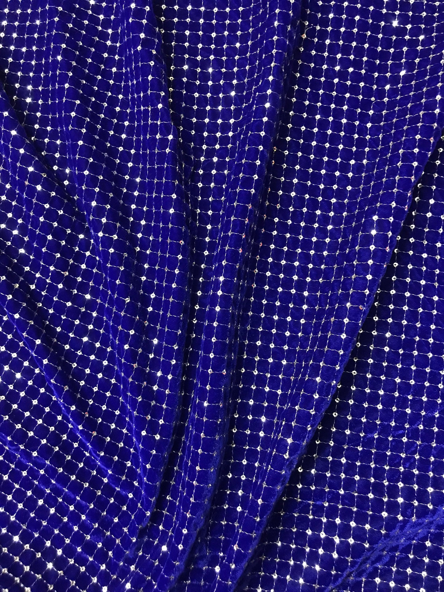 Royal Blue and Gold Embroidered Stretch Velvet Fabric, Wedding Dress Fabric, Multiple lengths will come in the continuous piece - VLTF20