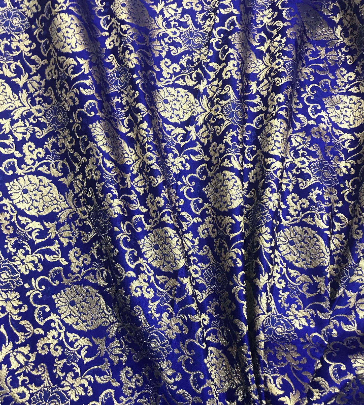 Indian Banarasi Brocade Fabric in Royal Blue and Gold color, Multiple lengths will come in the continuous piece - NF2000