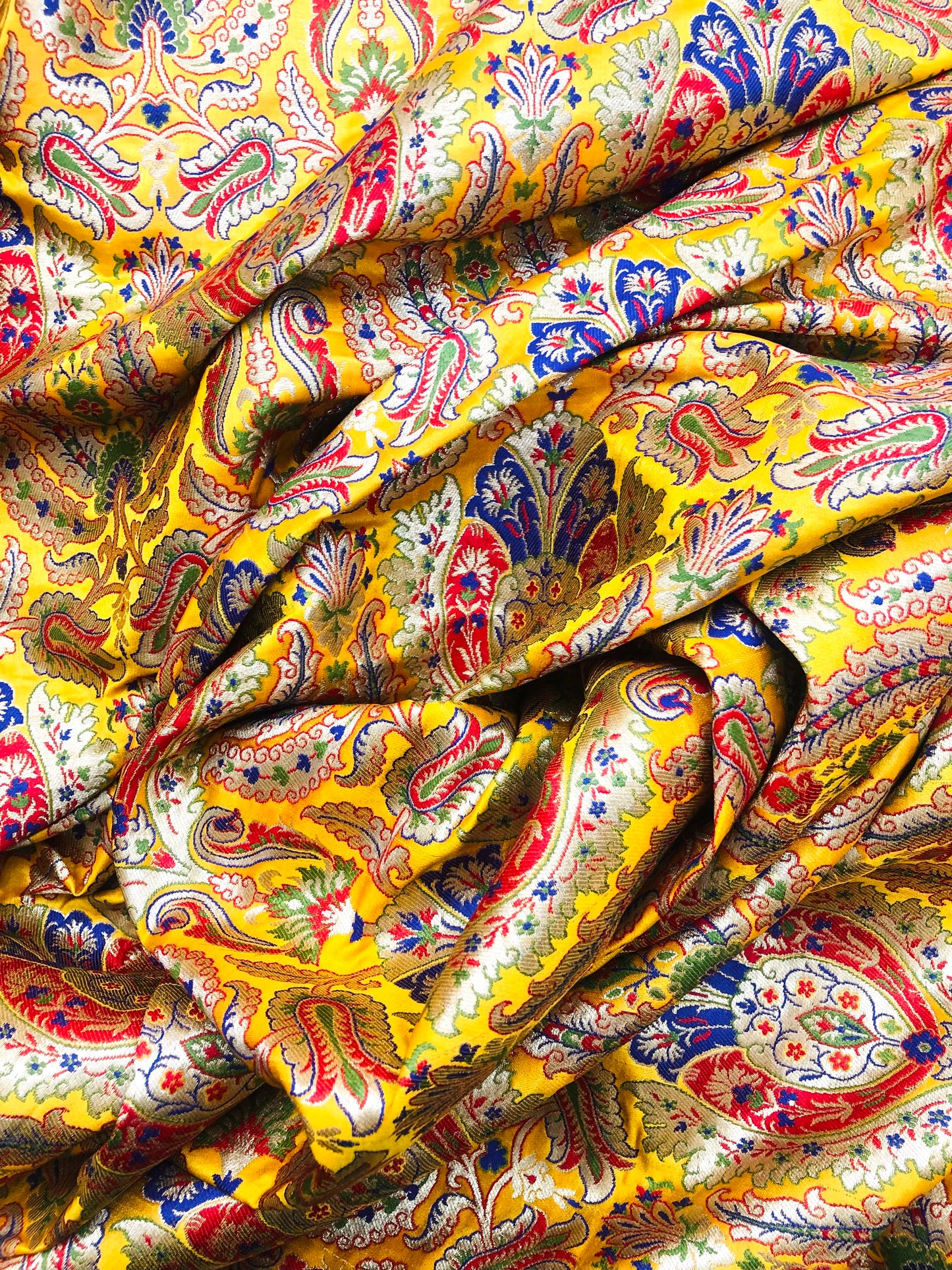 Indian Banarasi Brocade Fabric in Yellow and Gold color, Multiple lengths will come in the continuous piece - NF84