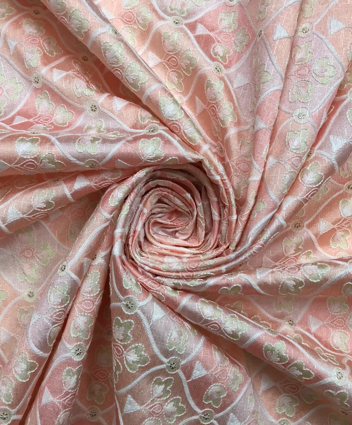 Indian Embroidered Fabric in Peach color, Multiple lengths will come in the continuous piece - NF869