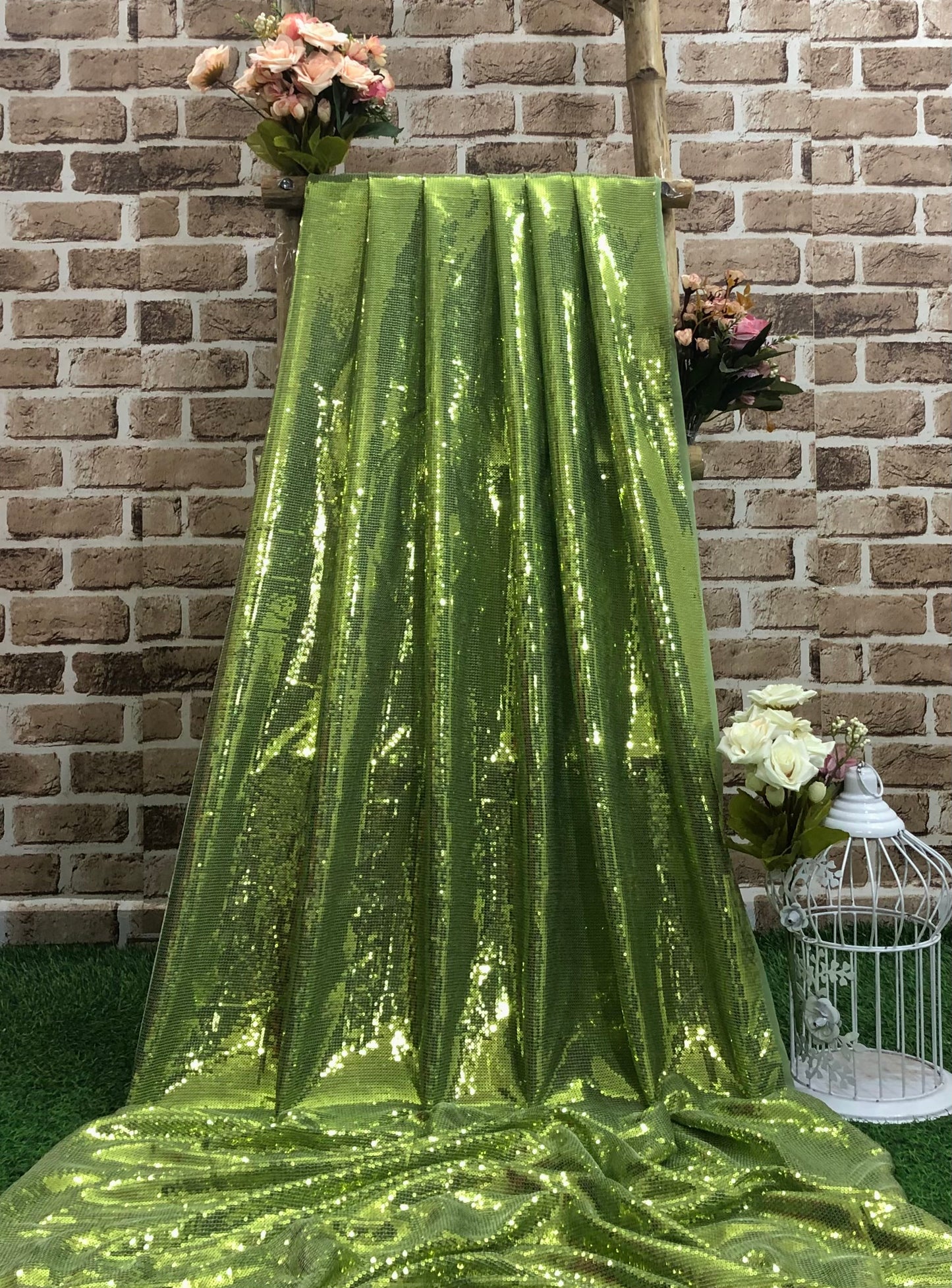 Green Sequin Georgette Fabric,  Sequin Embroidery Fabric, Multiple yardage will come in the Continuous length SQAF853