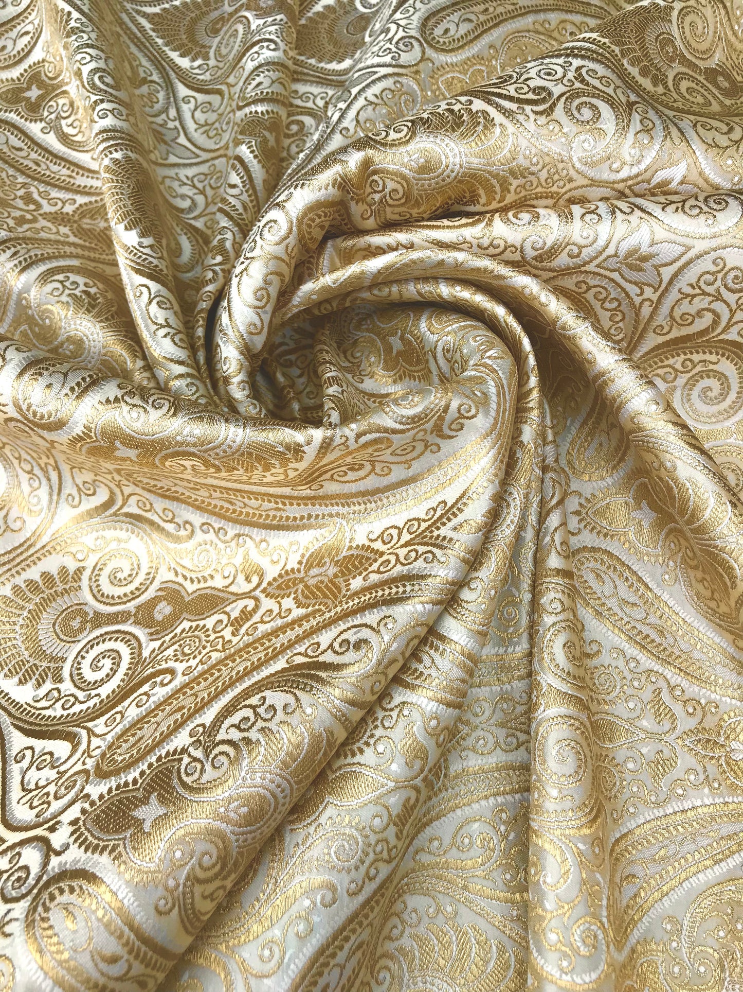 Indian Banarasi Brocade Fabric in White and Gold color, Multiple lengths will come in the continuous piece - NF140