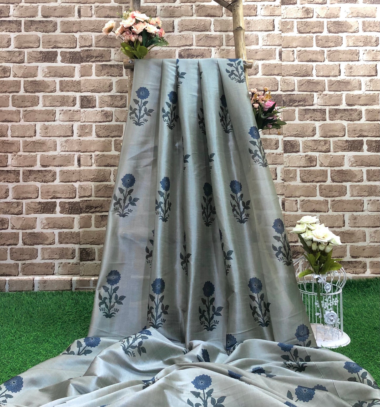 Gray Viscose Tussar Silk fabric, Dress Apparel Fabric, Indian Wedding Fabric, Multiple yardage will come in one piece - NF814