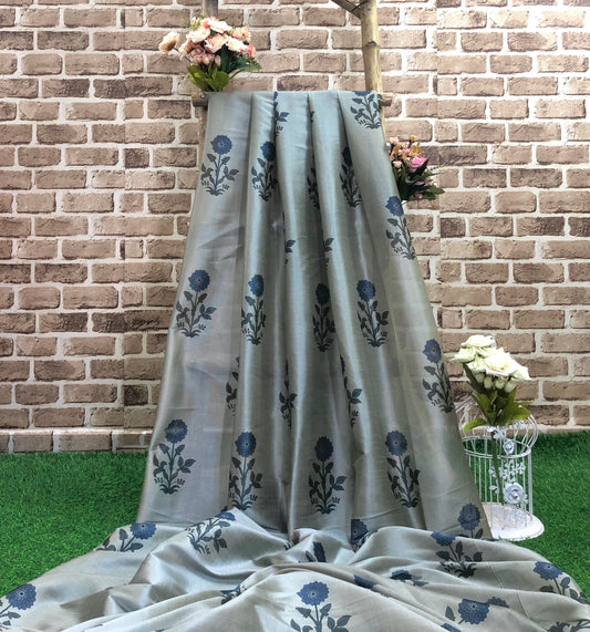 Gray Viscose Tussar Silk fabric, Dress Apparel Fabric, Indian Wedding Fabric, Multiple yardage will come in one piece - NF814