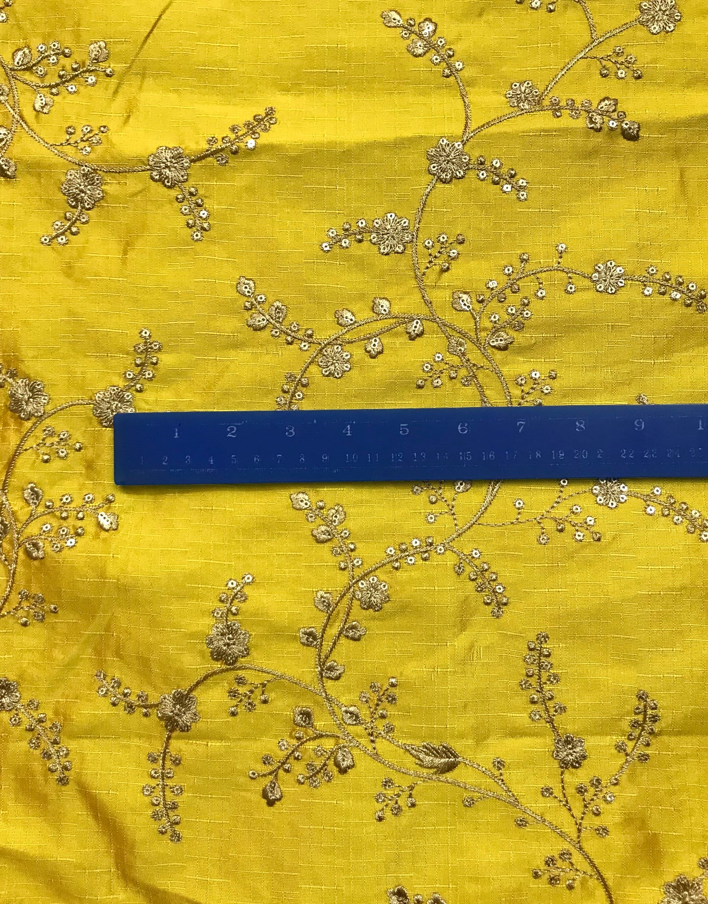 Indian Embroidered Fabric in Yellow and Gold Color, Multiple lengths will come in the continuous piece - NF722