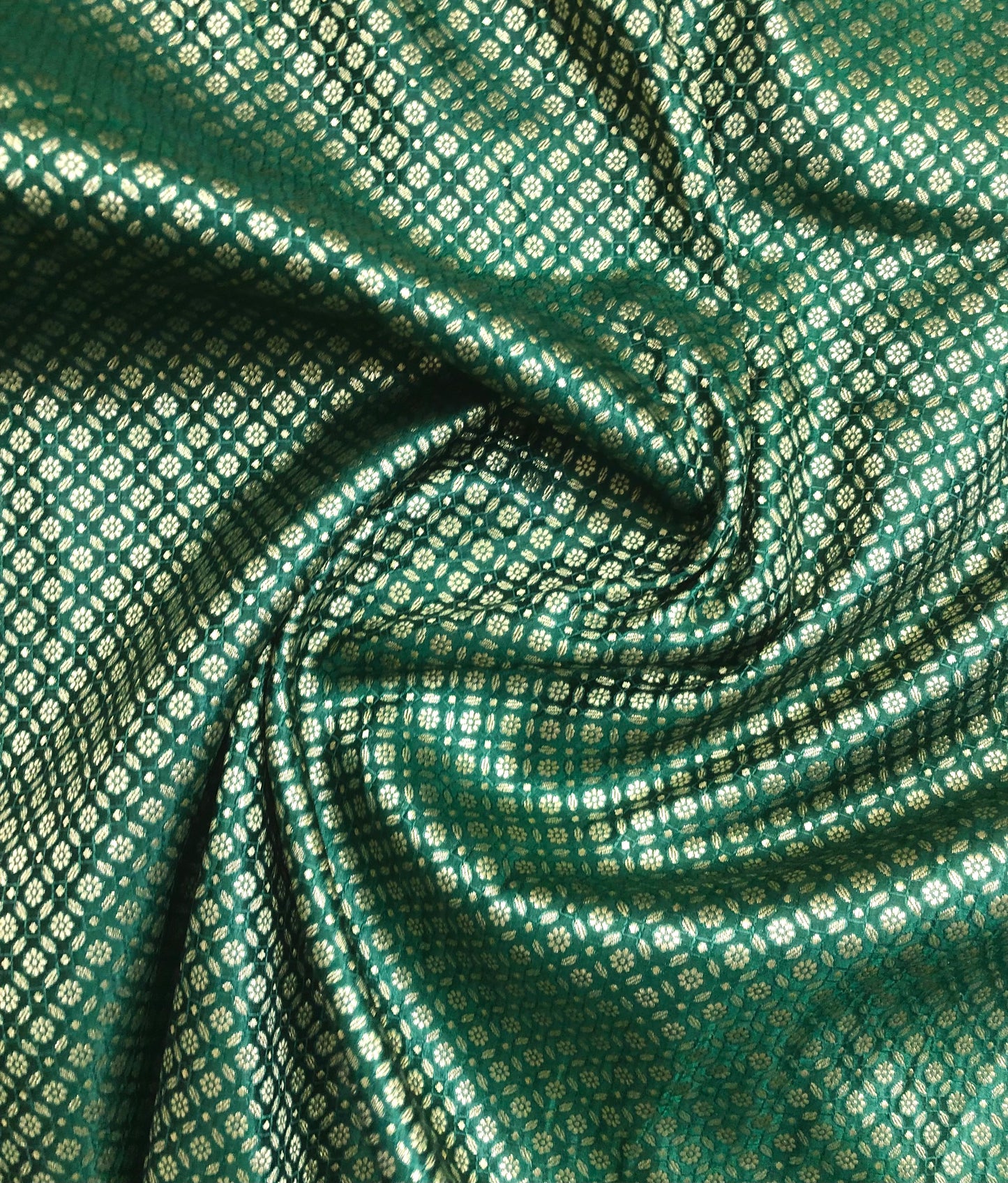 Indian Banarasi Brocade fabric in Green and Gold color, Multiple lengths will come in the continuous piece - NF569