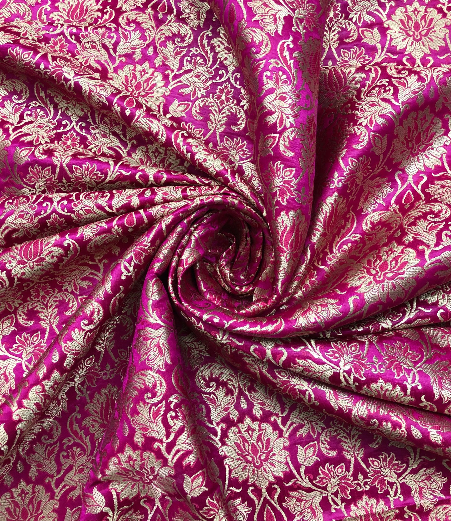 Indian Banarasi Brocade Fabric in Hot Pink and Gold color, Multiple lengths will come in the continuous Piece - NF426