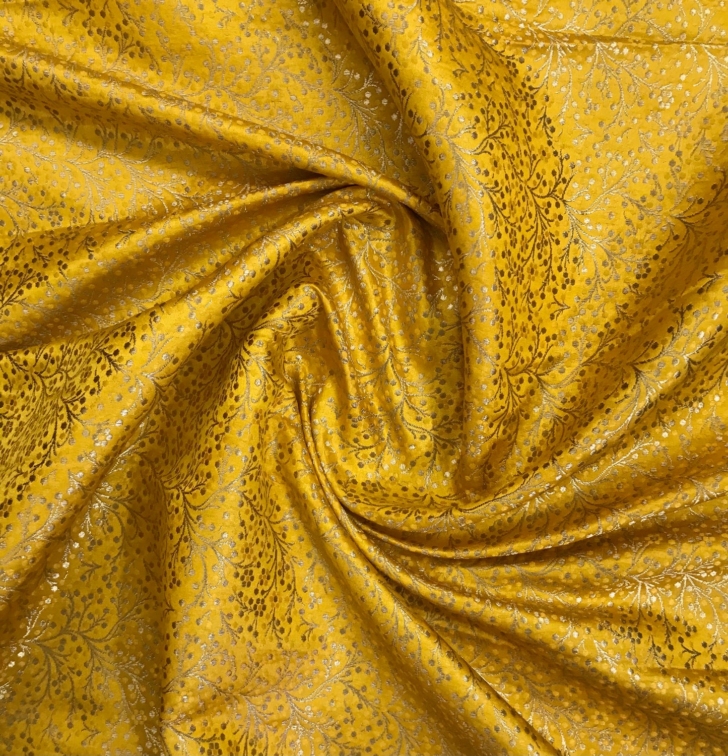 Indian Banarasi Brocade Fabric in Yellow and Gold color, Multiple lengths will come in the continuous piece - NF301