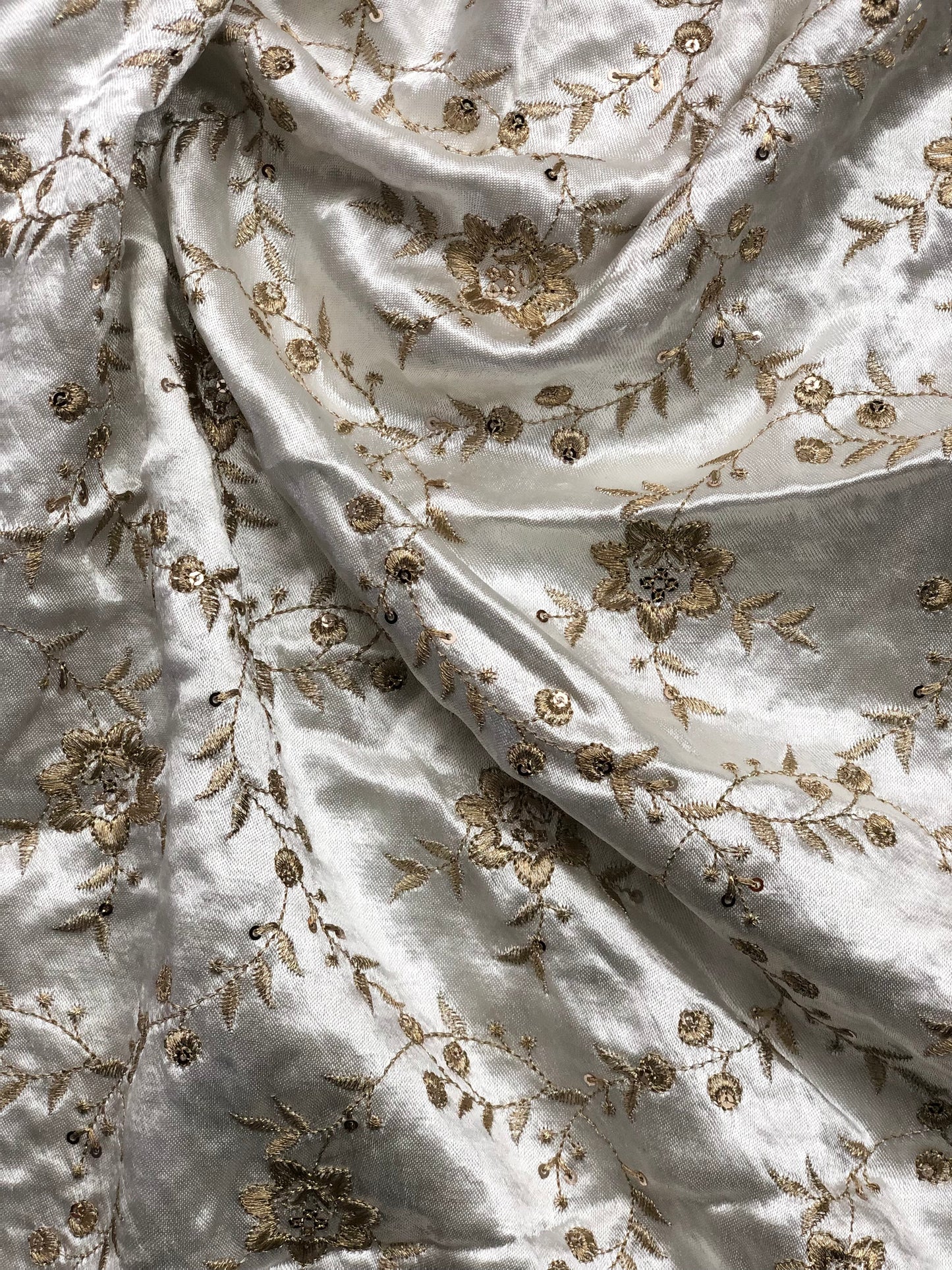 White & Gold Embroidered Dress Fabric, Gown, Drapery Bridal Wedding Fabric Multiple yardage will come in the continuous length - NF506