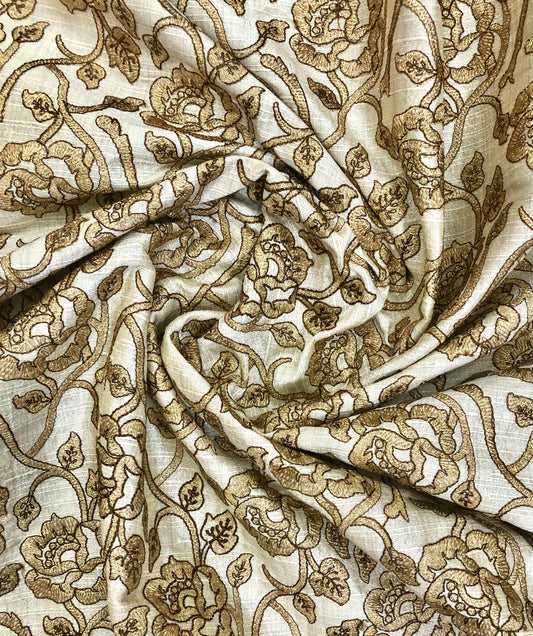 indian Embroidered Fabric in Beige color, Multiple lengths will come in the continuous piece - NF825