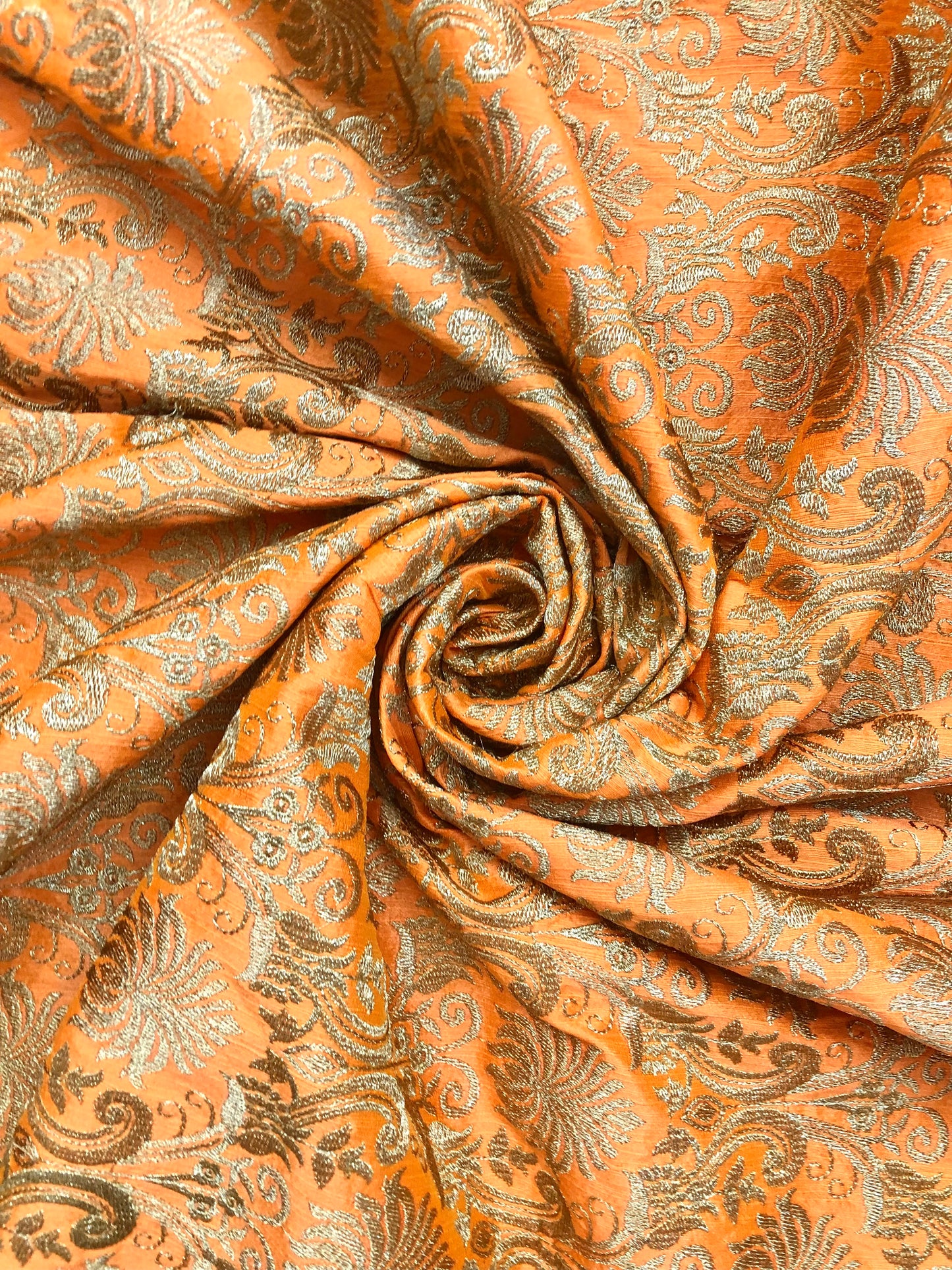 Indian Embroidered Fabric in Orange color, Multiple lengths will come in the continuous piece - NF842