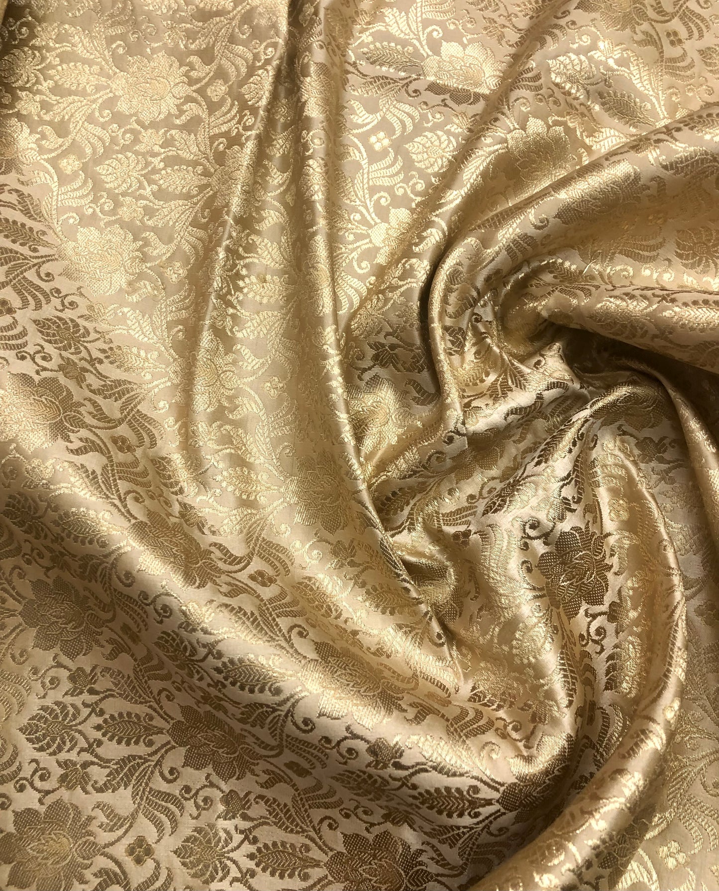 Indian Banarasi Brocade fabric in Beige and Gold color, Multiple lengths will come in the continuous Piece - NF2008