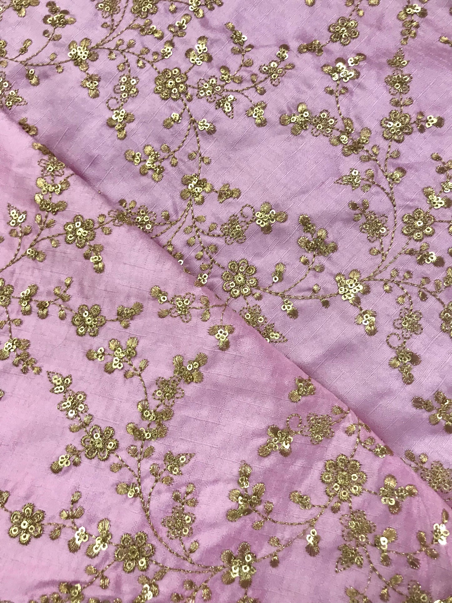 Indian Embroidered Fabric in Pink and Gold Color, Multiple lengths will come in the continuous piece - NF548