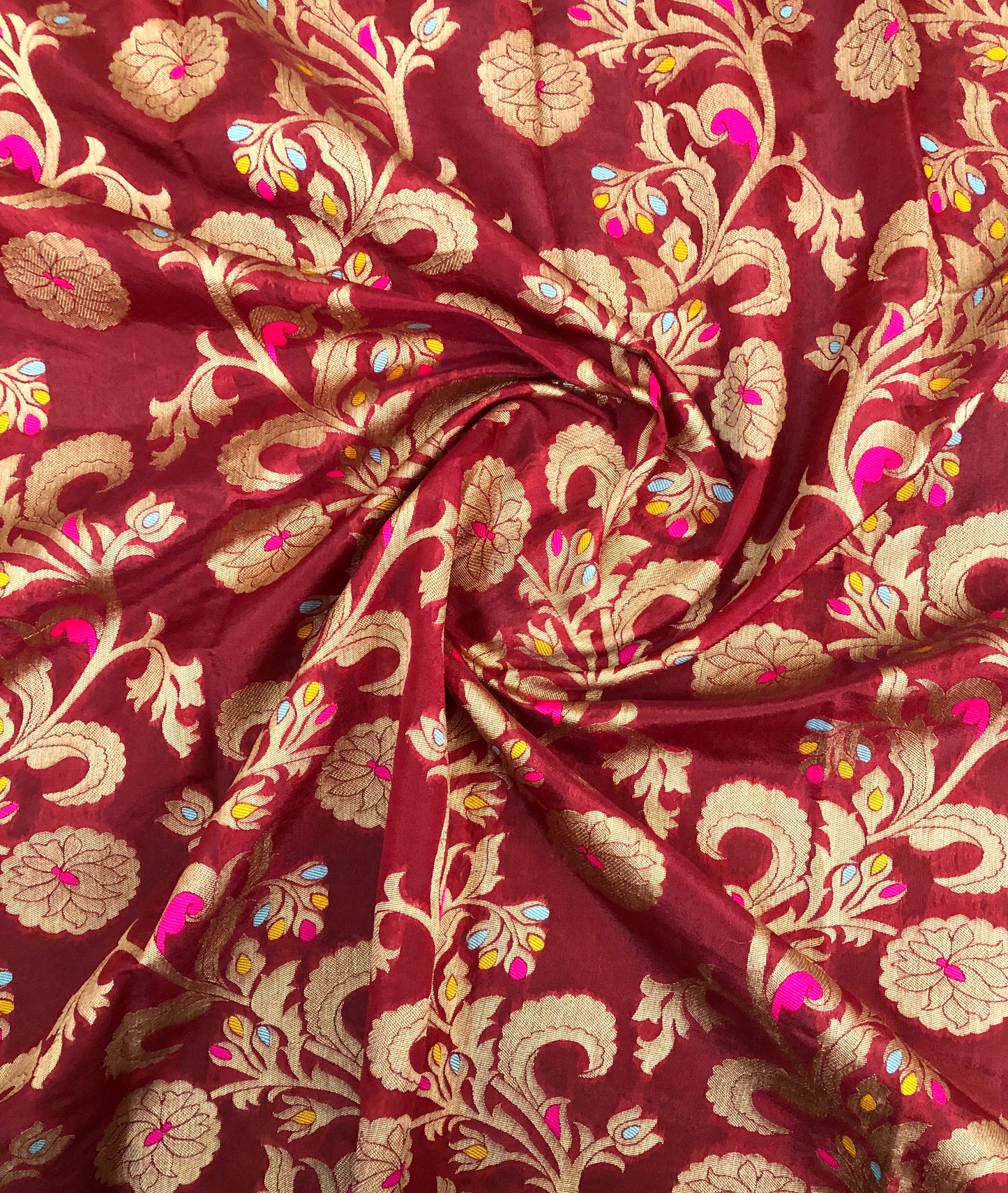 Banarasi brocade fabric, Maroon Gold Rayon silk brocade fabric, Home décor fabric, Floral brocade, Metallic brocade, Jacquard fabric - NFAF411