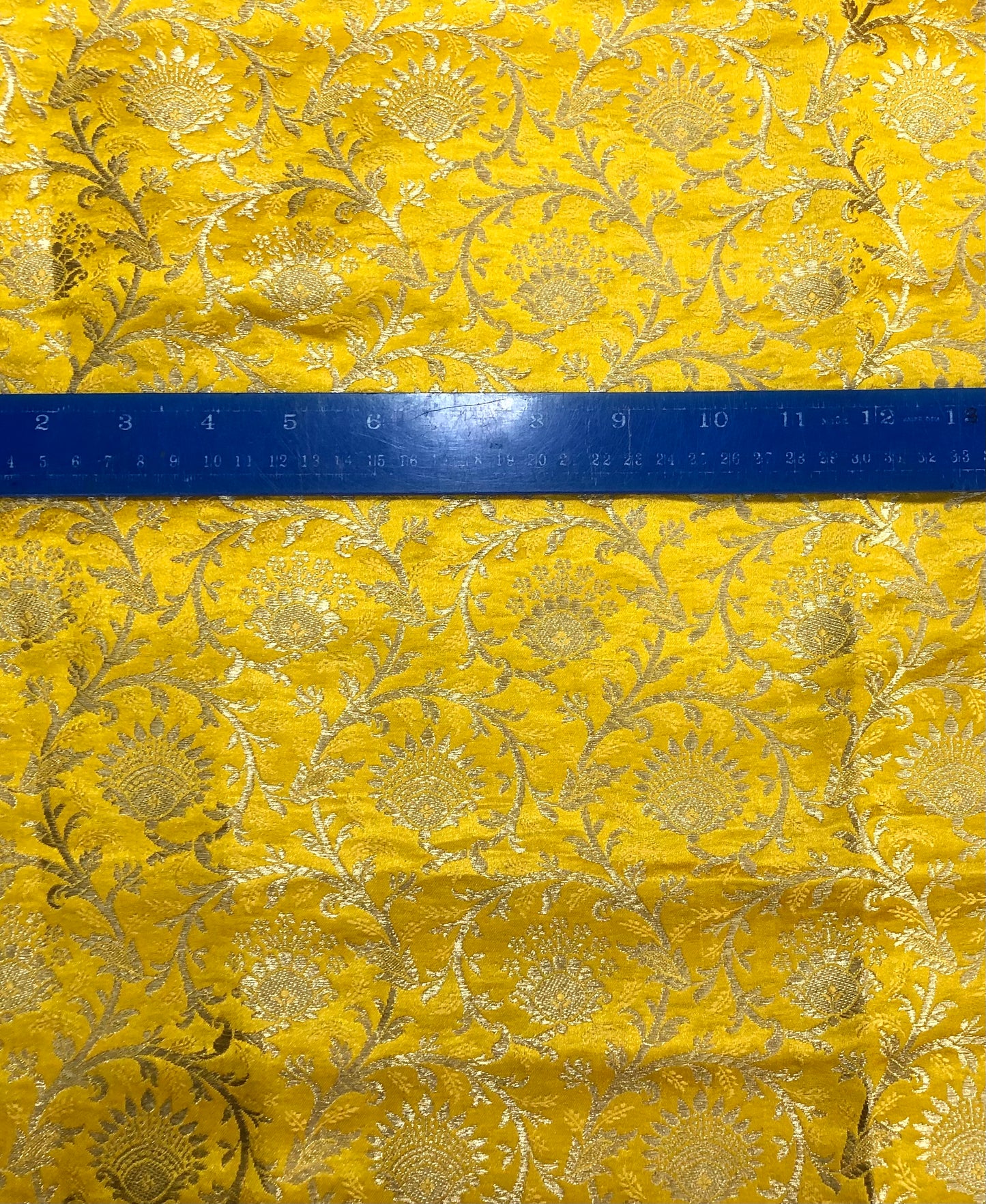 Indian Banarasi Brocade Fabric in yellow and Gold color, Multiple lengths will come in the continuous piece - NF331