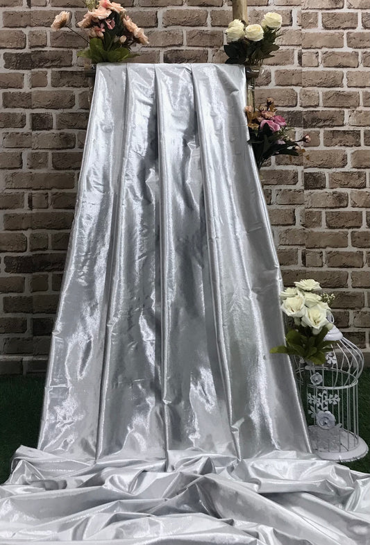 Silver Taffeta Fabric, Dress, Costume Apparel Fabric, Poly Silk Fabric , Multiple lengths will come in the continuous piece -TSF1068