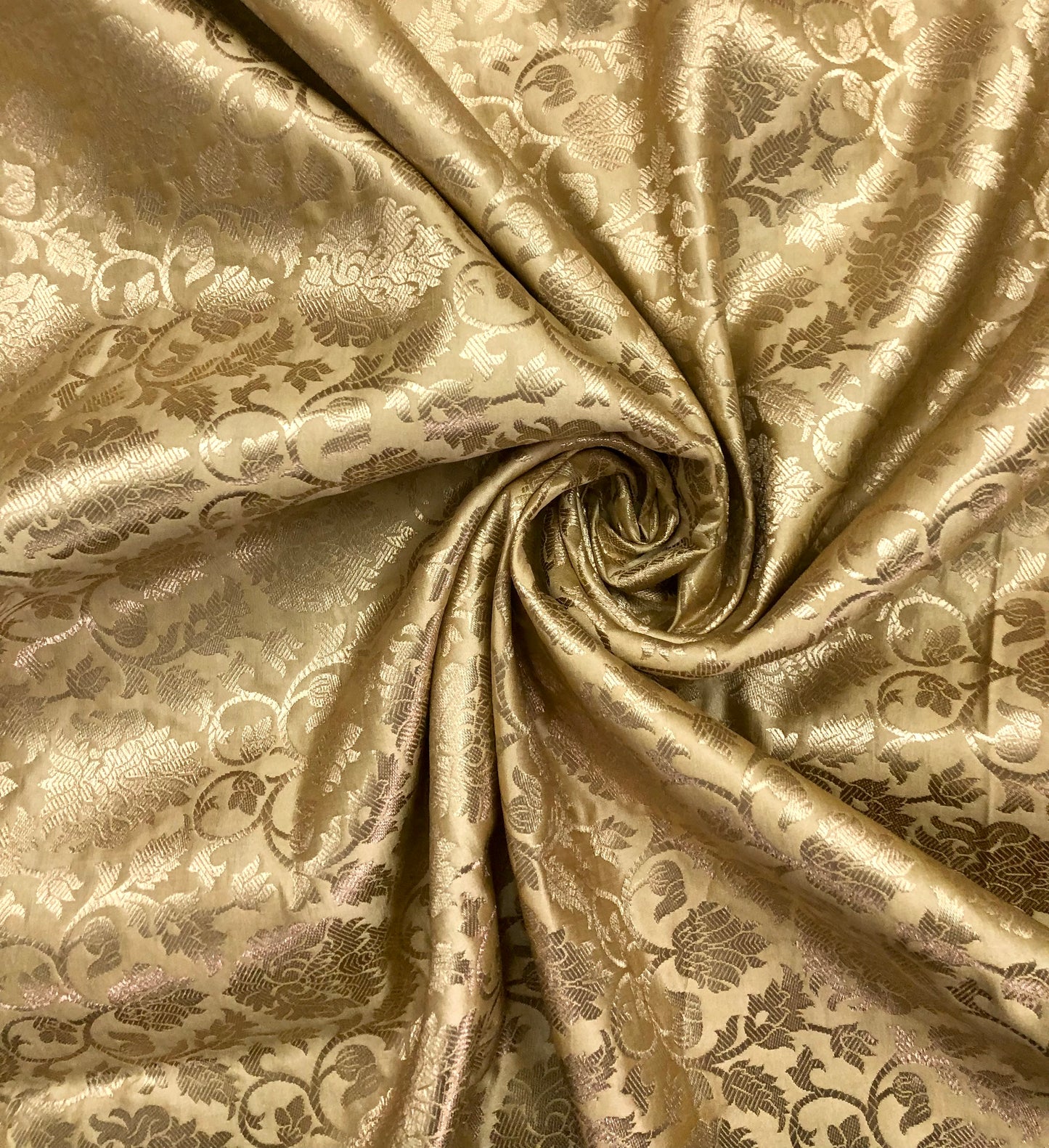 Indian Banarasi Brocade Fabric in Beige and Gold color, Multiple lengths will come in the continuous piece - NF890