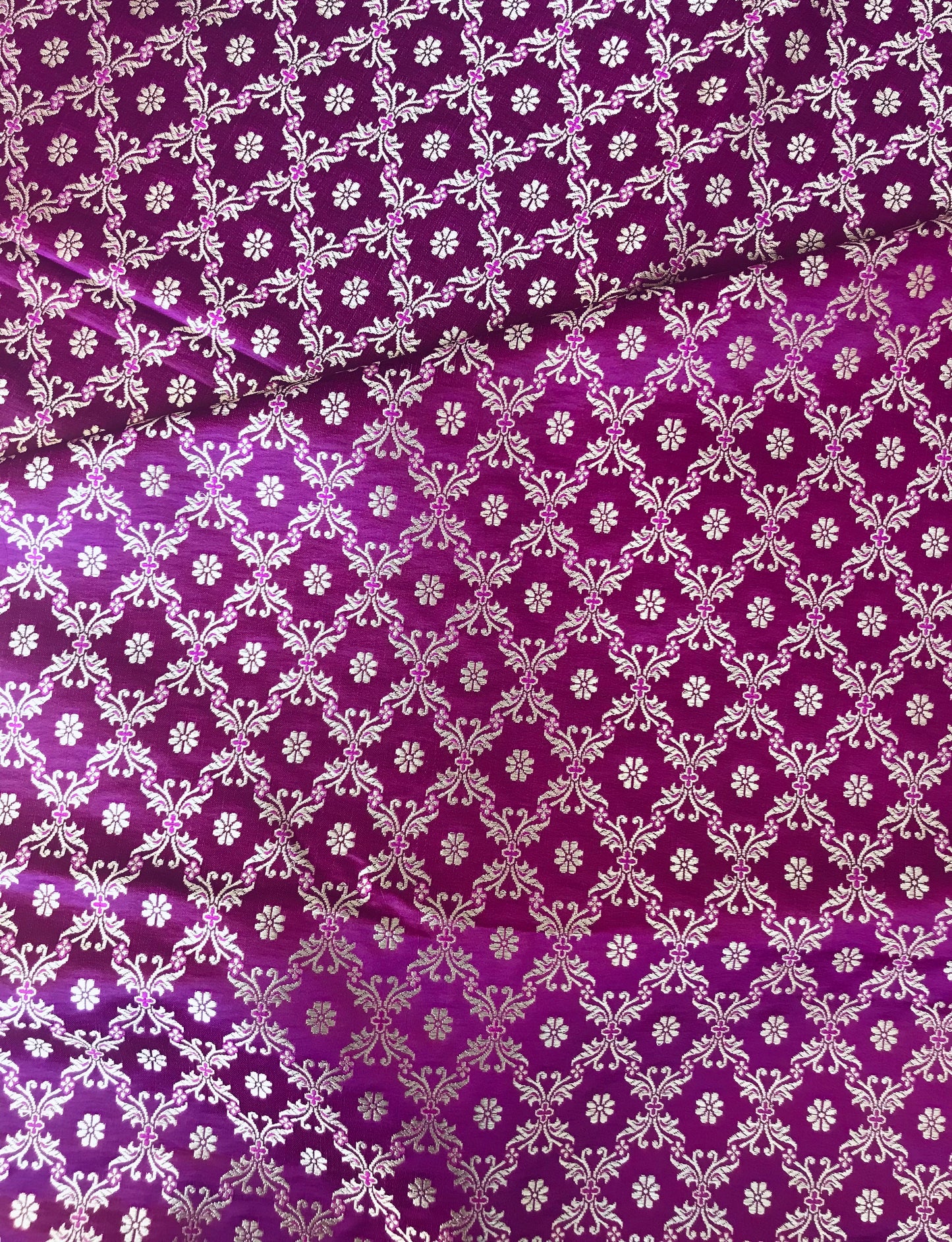 Indian Banarasi Brocade fabric in Purple and Gold color, Multiple lengths will come in the continuous piece - NF210