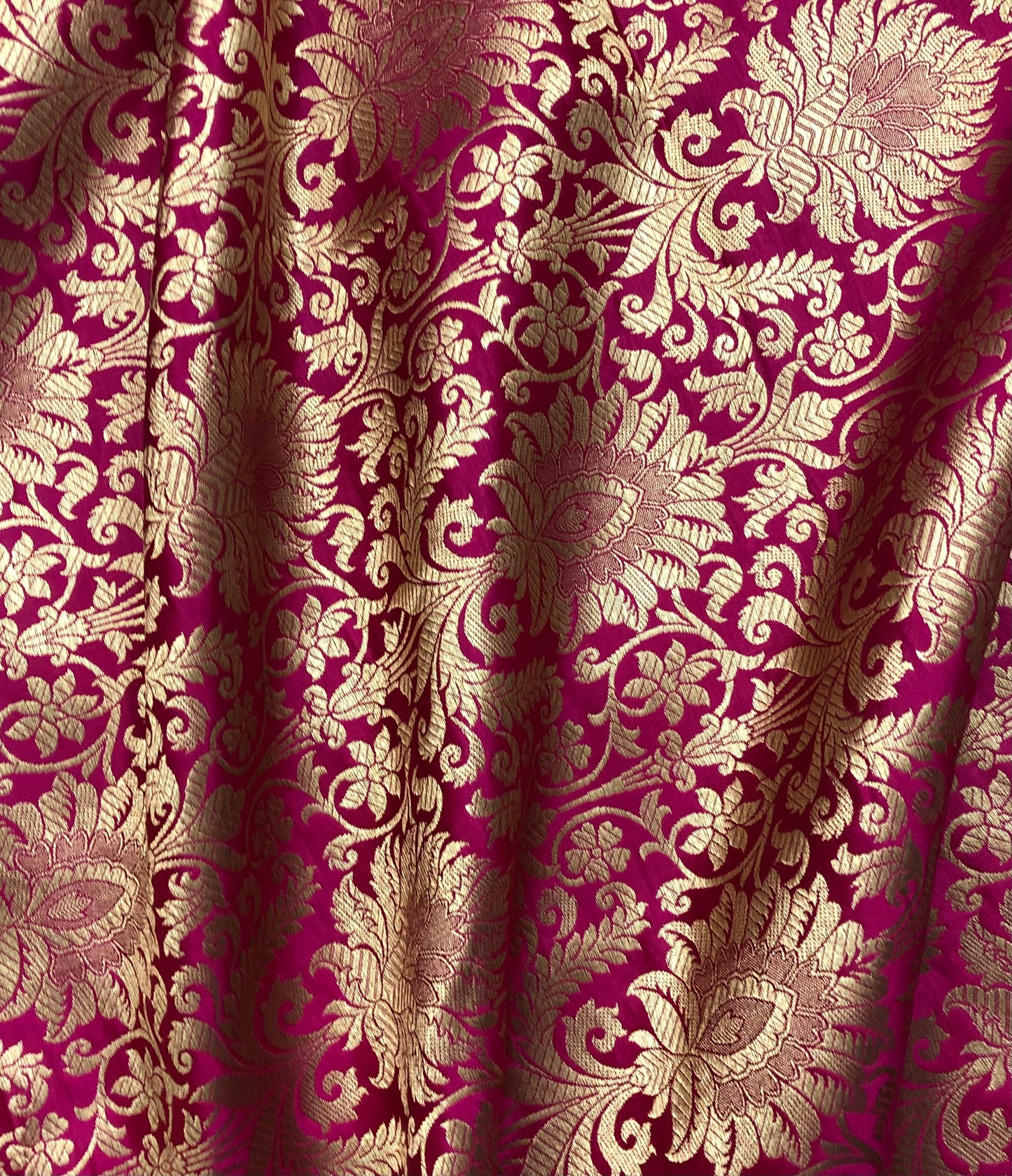 Indian Banarasi Brocade Fabric in Hot Pink and Gold color, Multiple lengths will come in the continuous piece - NF606