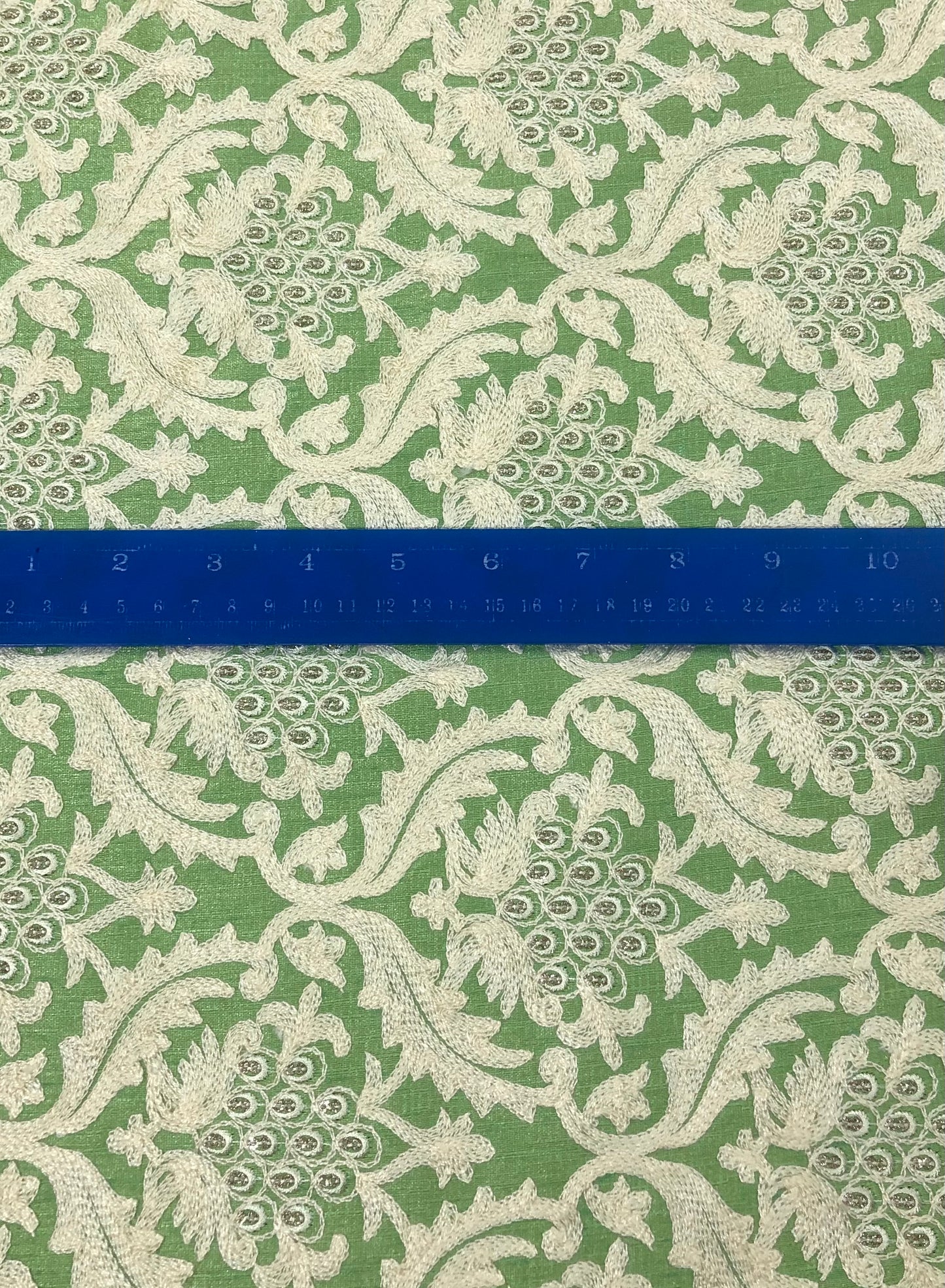 Indian Embroidered Fabric in Green color, Multiple lengths will come in the continuous piece - NF833