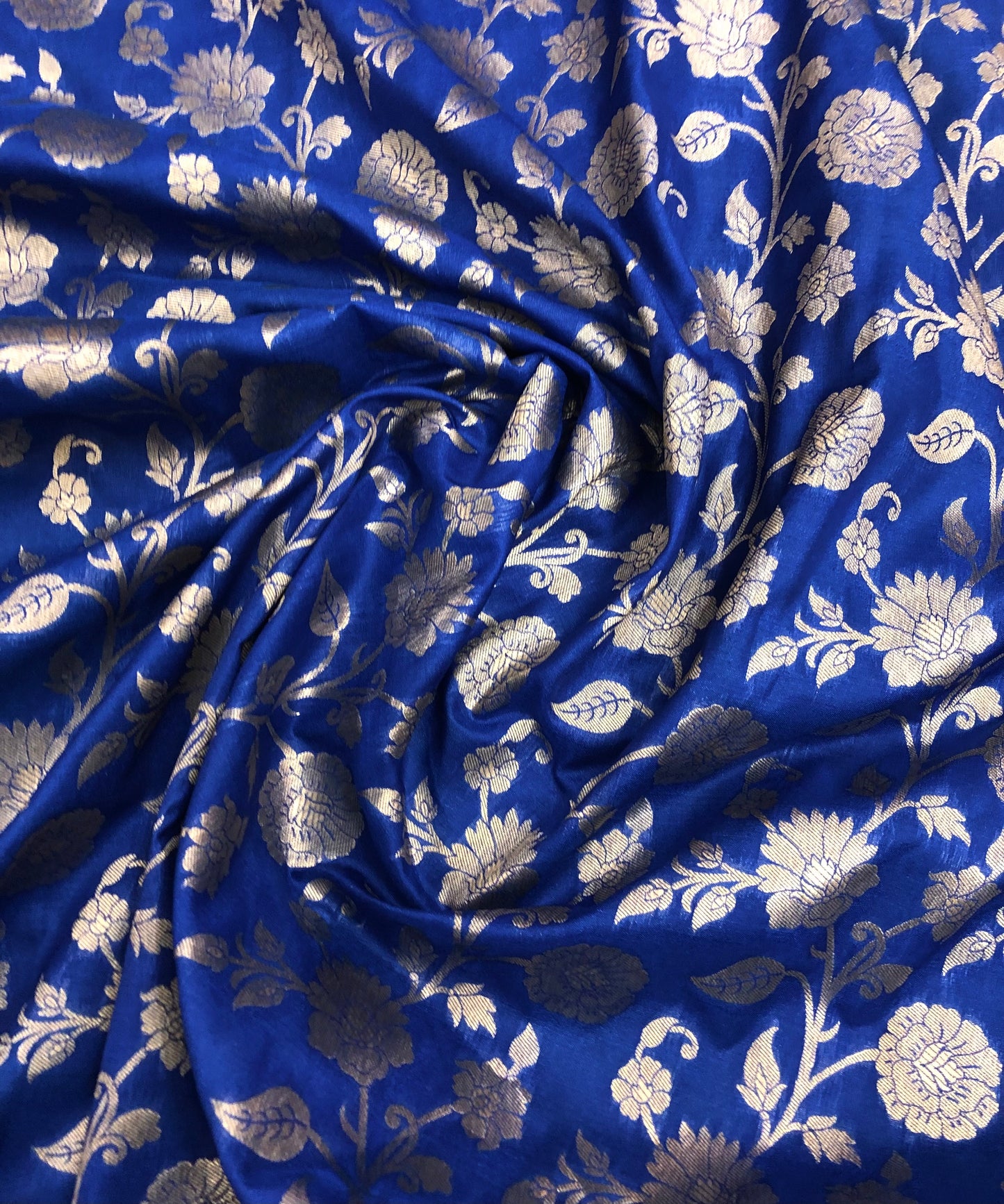 Indian Banarasi Brocade in Royal Blue and gold color, Multiple lengths will come in the continuous piece - NF766