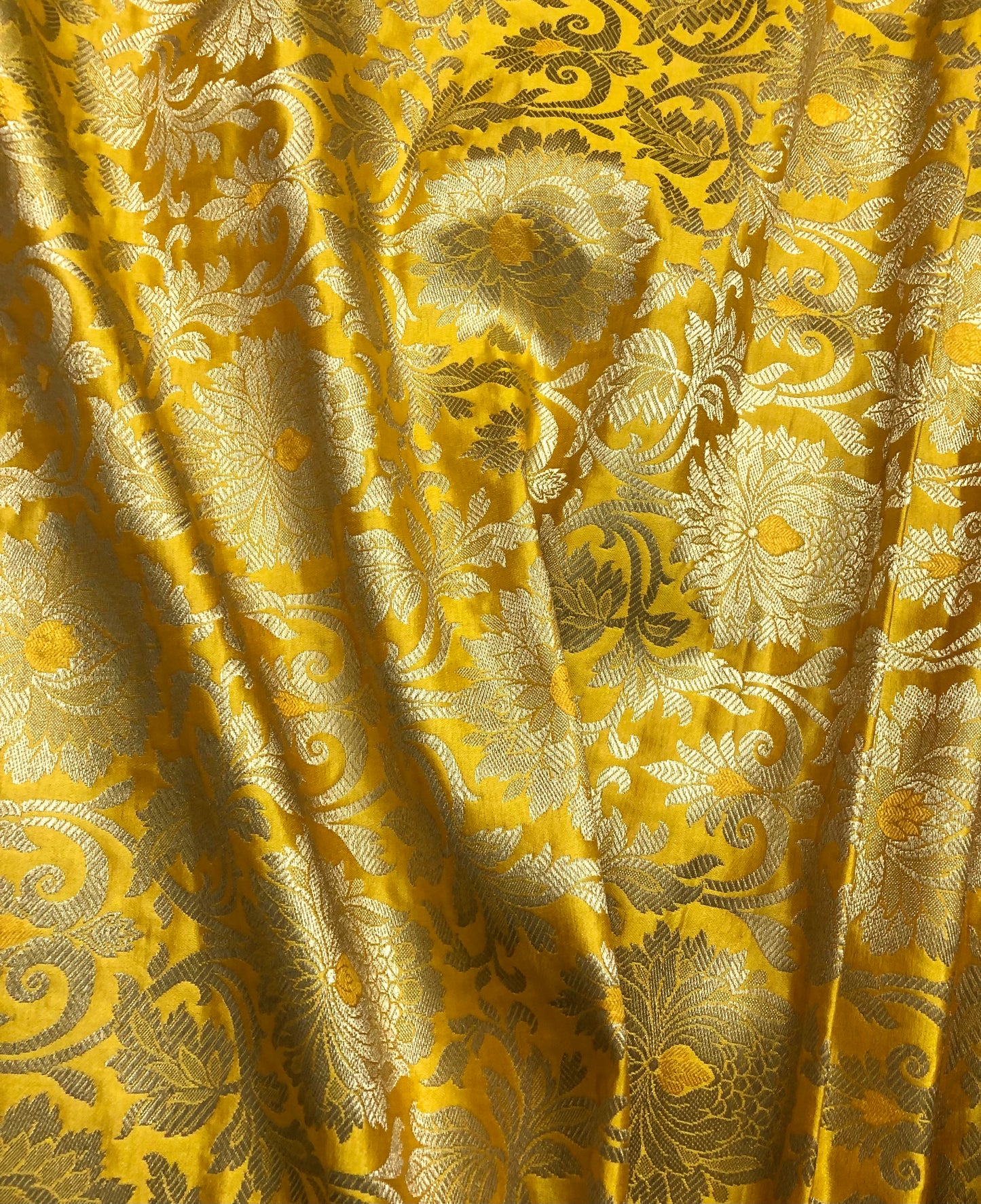 Indian Banarasi Brocade fabric in Yellow and Gold color, Multiple lengths will come in the continuous piece - NF342