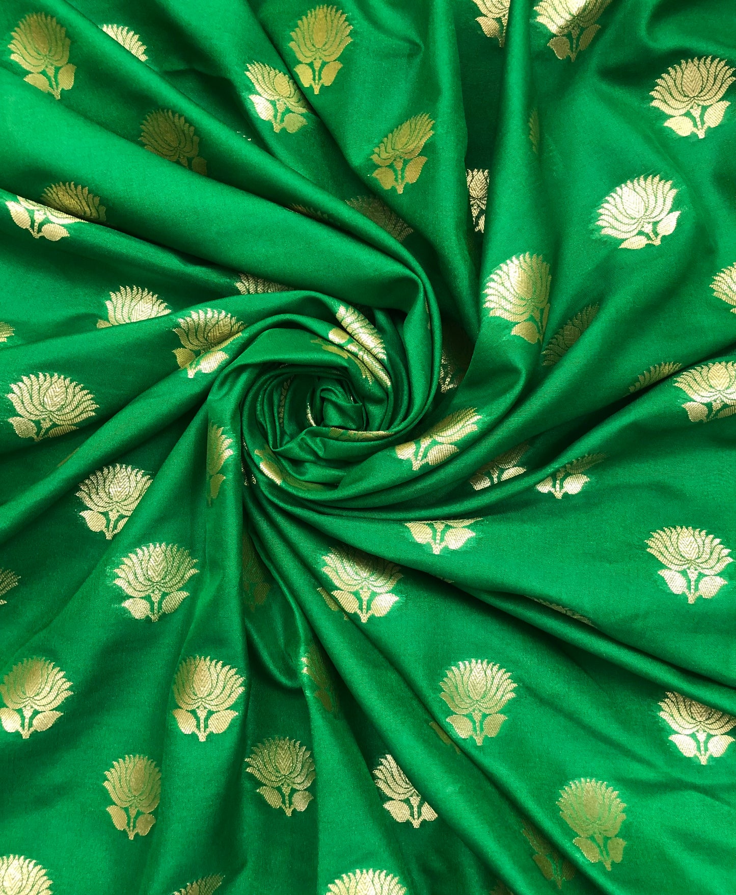 Indian Banarasi Brocade Fabric in Green and light gold color, Multiple lengths will come in the continuous Piece - NF384