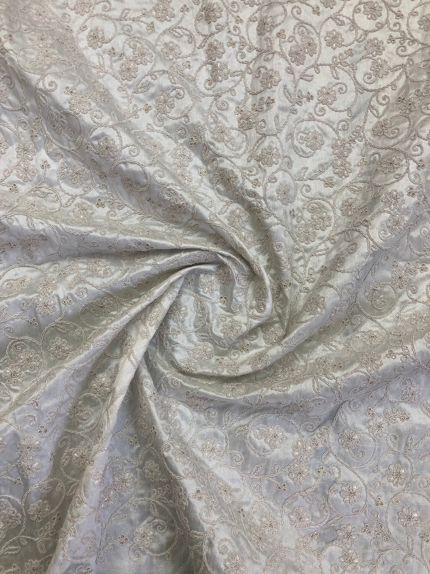 White Embroidered Fabric, Bridal Wedding Dress Fabric, Multiple lengths will come in the continuous piece - NF875