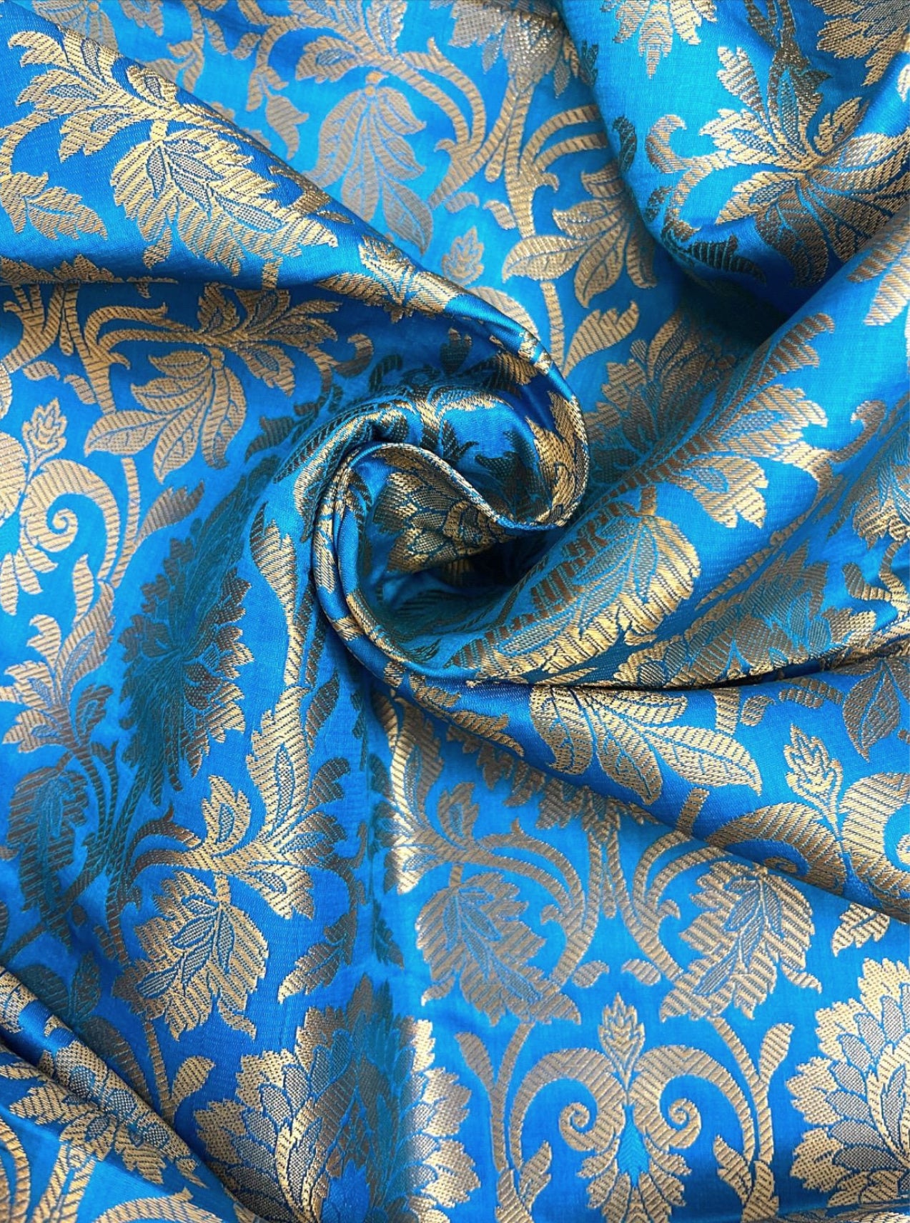Blue Gold Brocade fabric Jacquard Damask fabric Wedding bridal Brocade Dress Indian Tissu Brokat Renaissance Decor Fabric by the yard meter