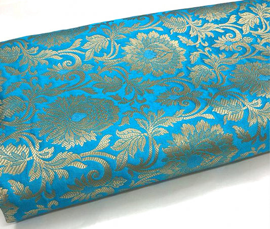 Blue Gold Brocade fabric Jacquard Damask fabric Wedding bridal Brocade Dress Indian Tissu Brokat Renaissance Decor Fabric by the yard meter