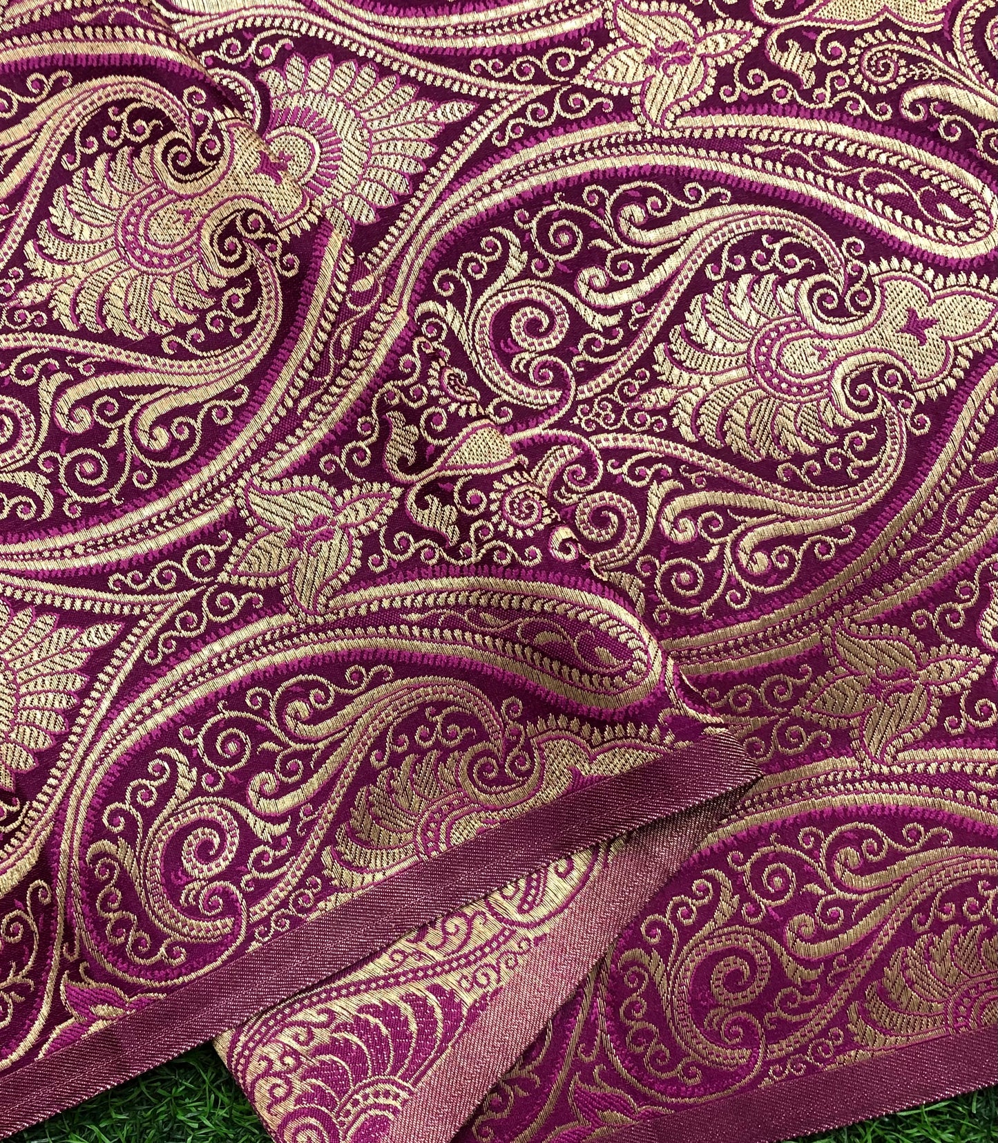 Indian Banarasi Brocade Fabric in Purple and Gold color, Multiple lengths will come in the continuous piece - NF363