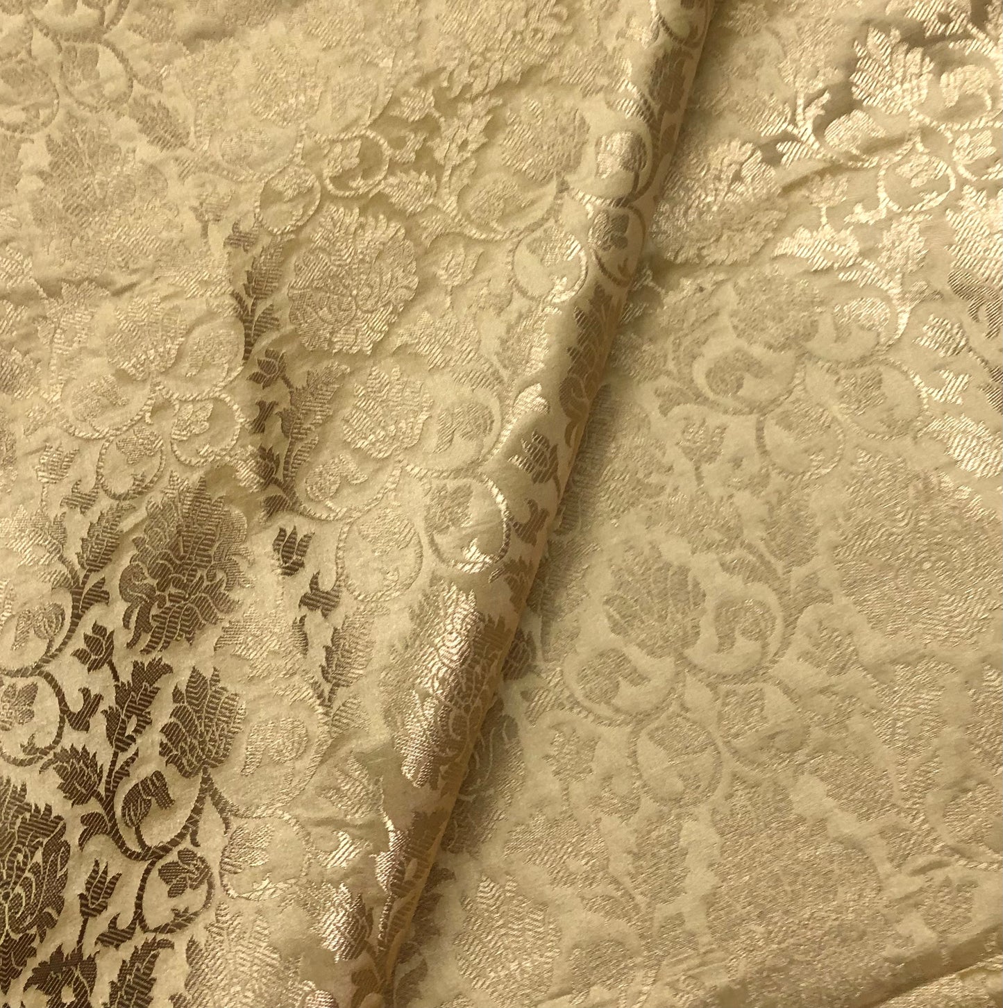 Indian Banarasi Brocade Fabric in Beige and Gold color, Multiple lengths will come in the continuous piece - NF890