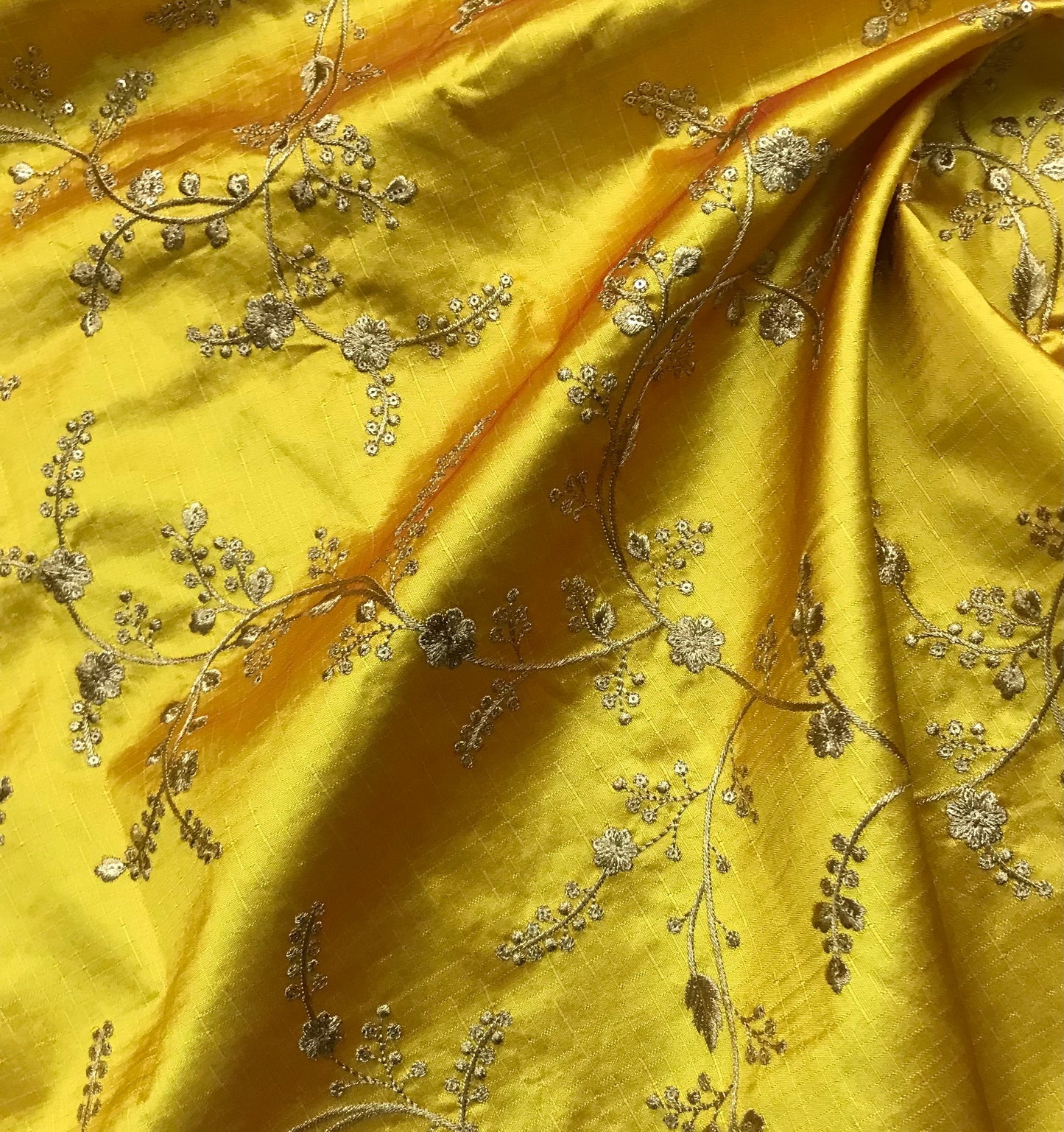 Indian Embroidered Fabric in Yellow and Gold Color, Multiple lengths will come in the continuous piece - NF722