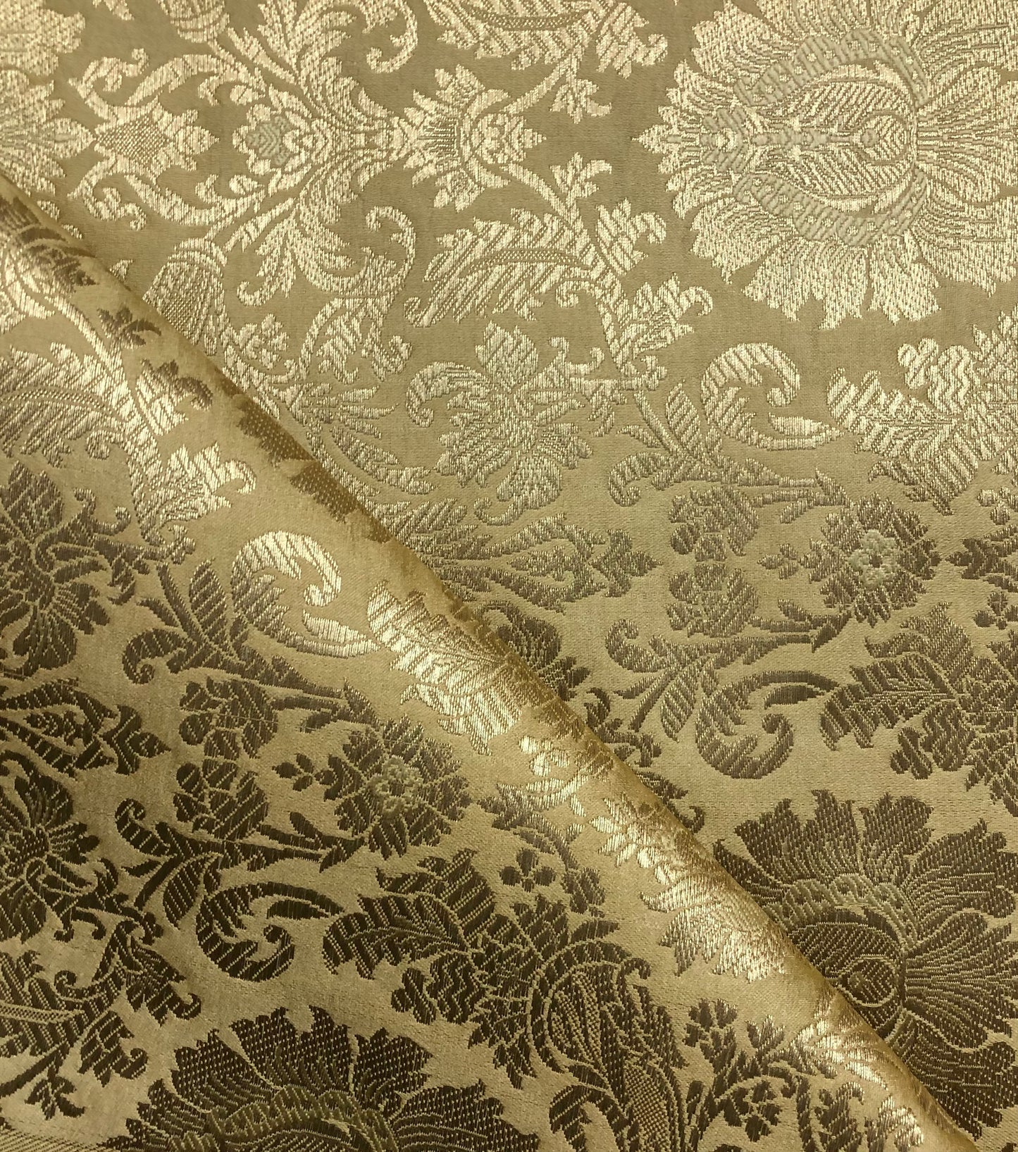 Indian Banarasi Brocade Fabric in Beige and Gold color, Multiple lengths will come in the continuous piece - NF881