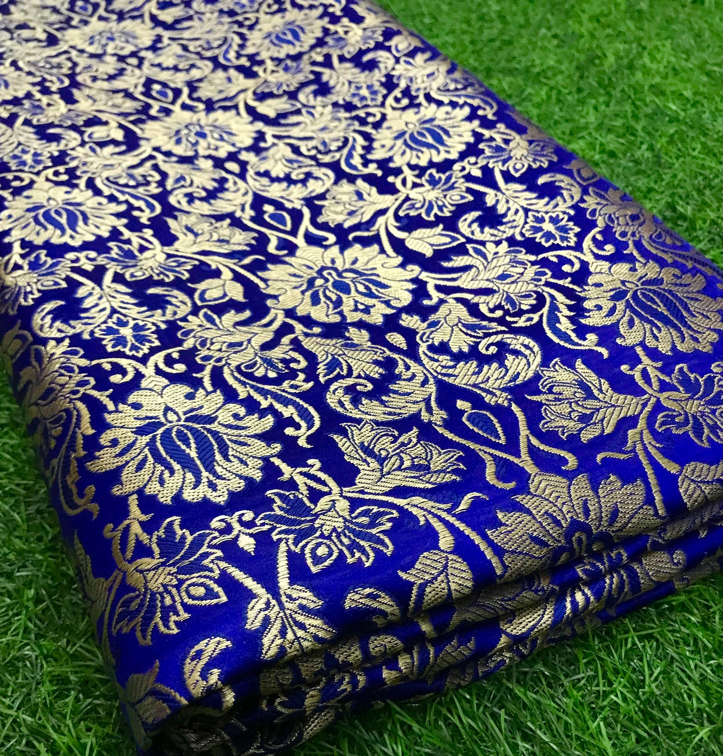 Indian Banarasi Brocade fabric in Royal Blue and Gold color, Multiple lengths will come in the continuous piece - NF04