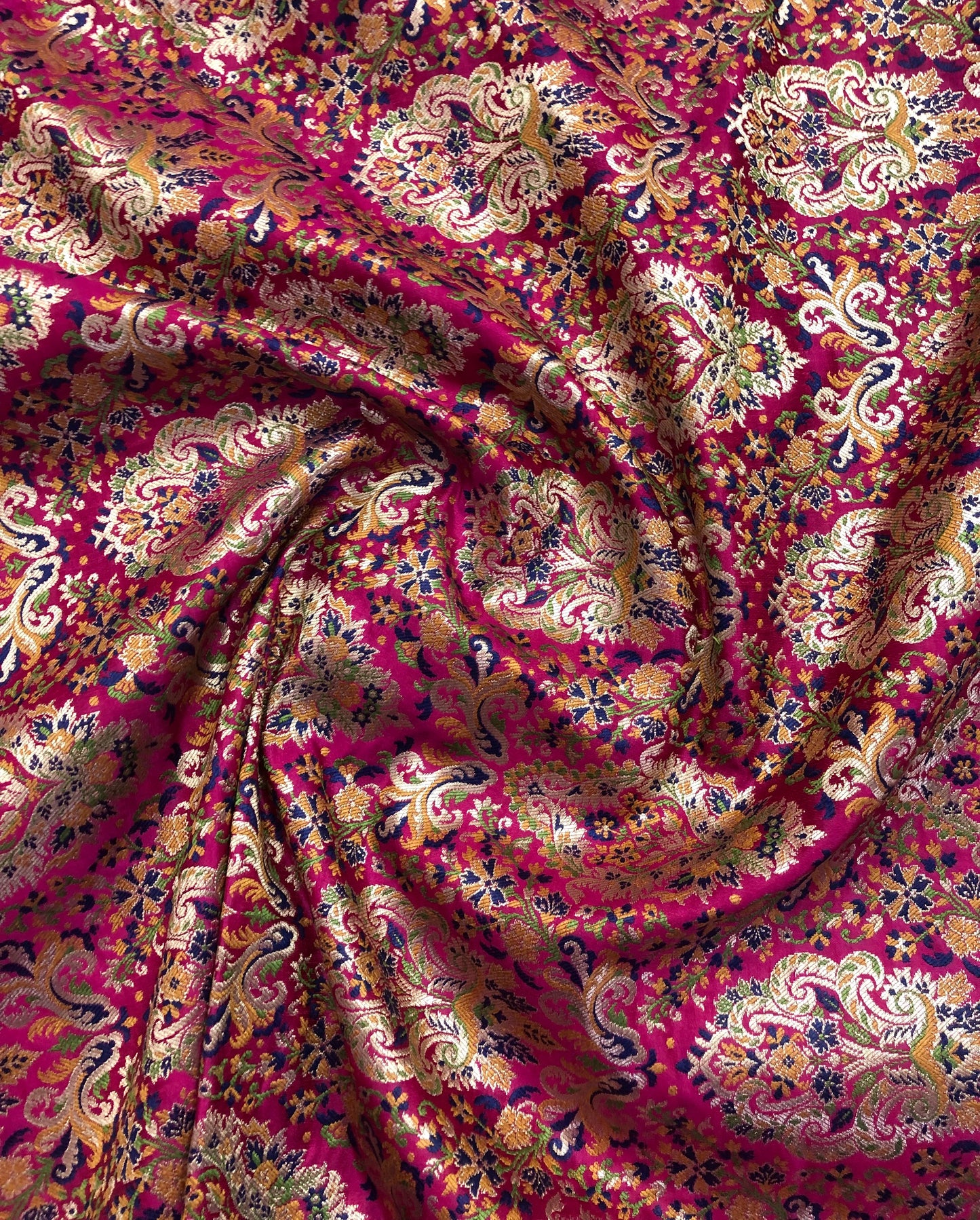 Indian Banarasi Brocade Fabric in Hot Pink and Gold color, Multiple lengths will come in the continuous Piece - NF512