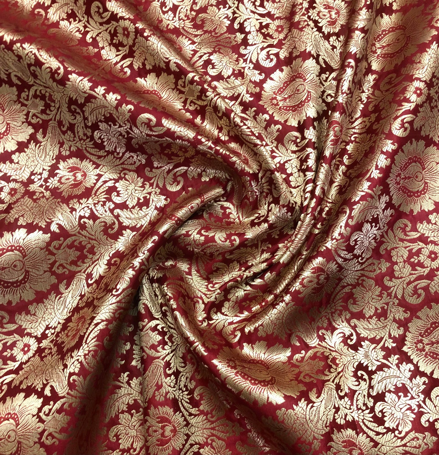 Indian Banarasi Brocade Fabric in dark Red and Gold color, Multiple lengths will come in a continuous piece - NF150