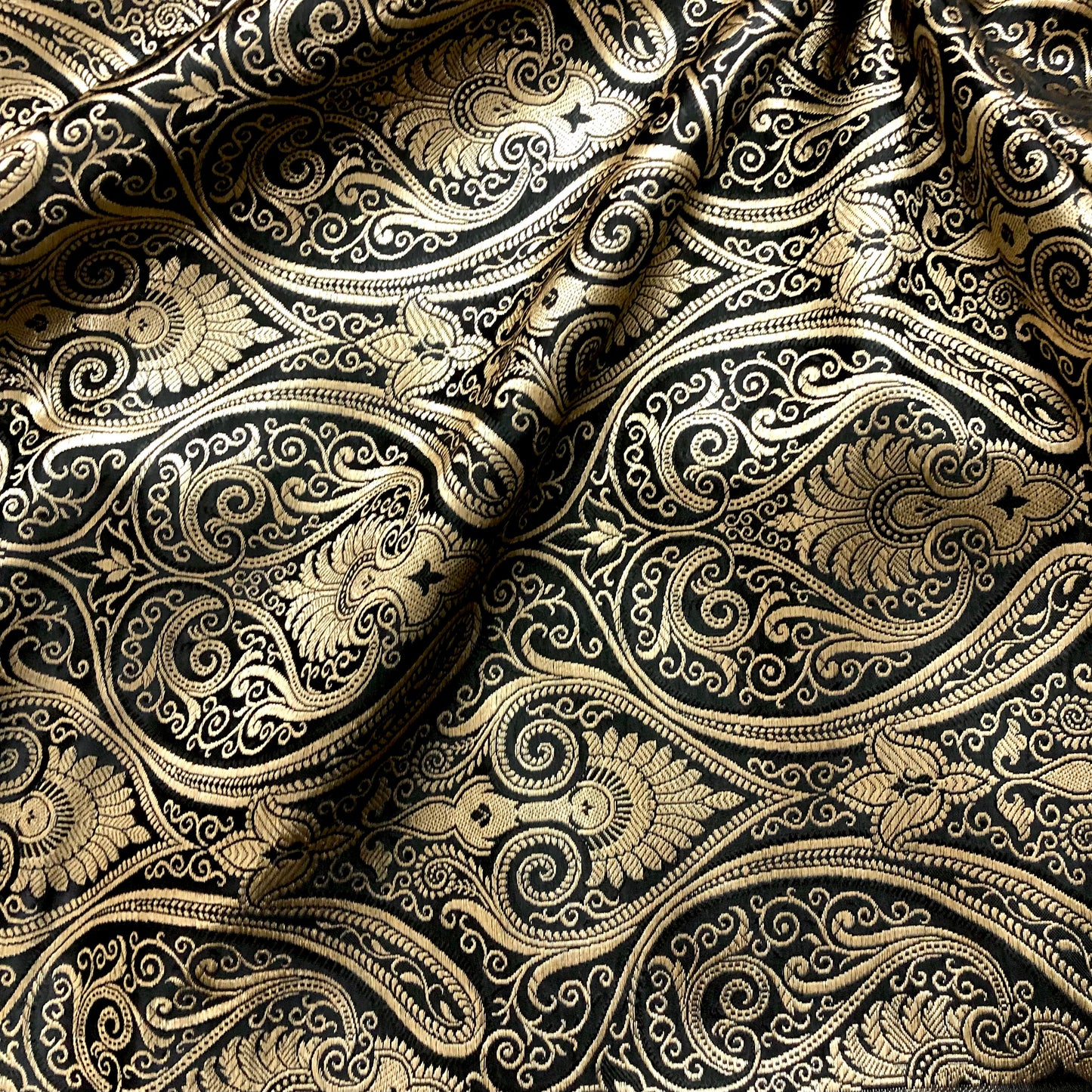 Indian Banarasi Brocade Fabric in Black and Gold color Multiple lengths will come in the continuous piece - NF144