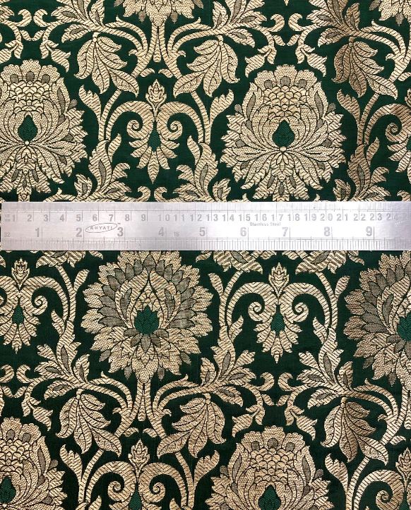 Banarasi Brocade Fabric, Green and Gold Wedding dress fabric, Rayon silk brocade, Renaissance fabric, Lace brocade, Vintage textile - NFAF542